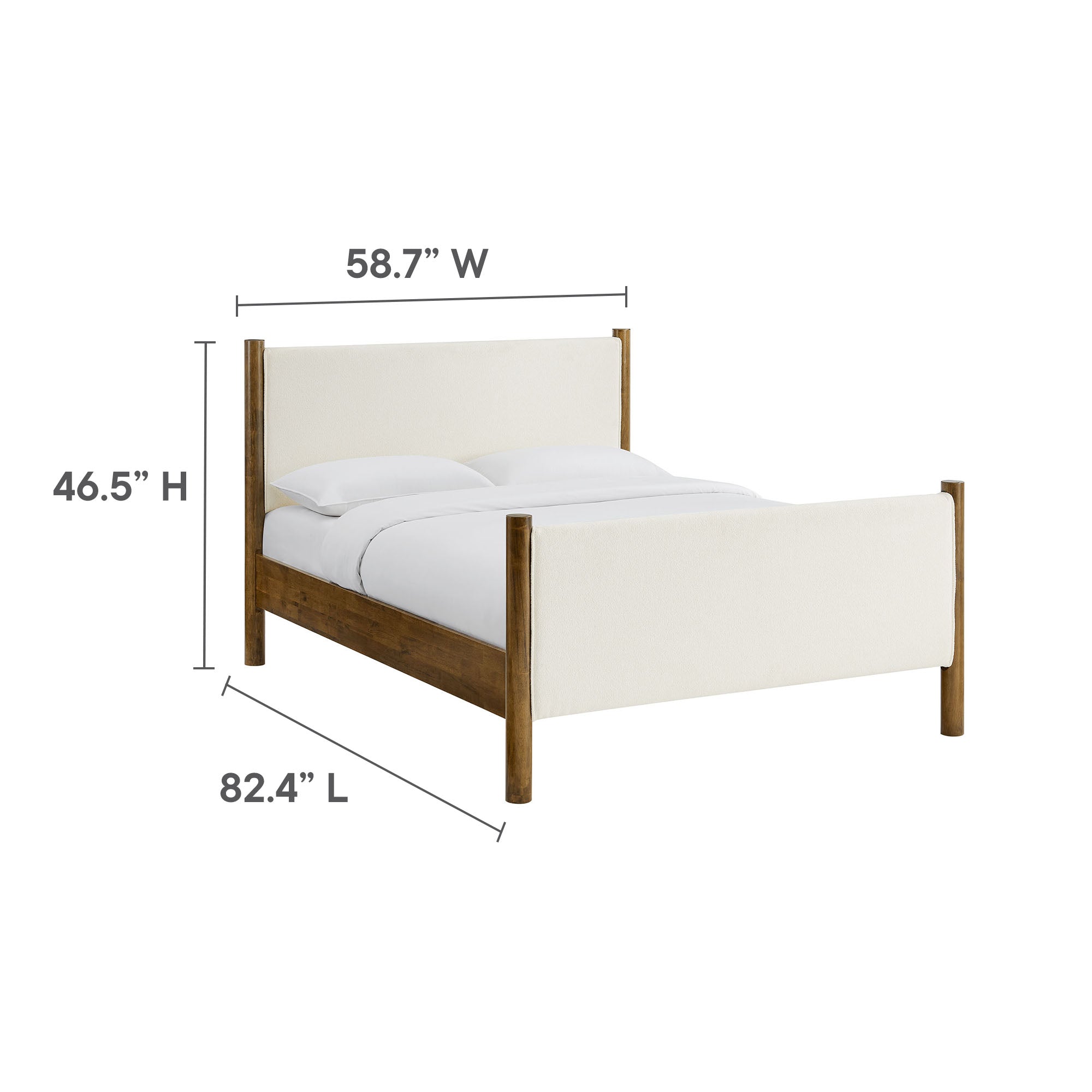 Maven Full Size Boucle Upholstered Platform Bed, Feather Walnut