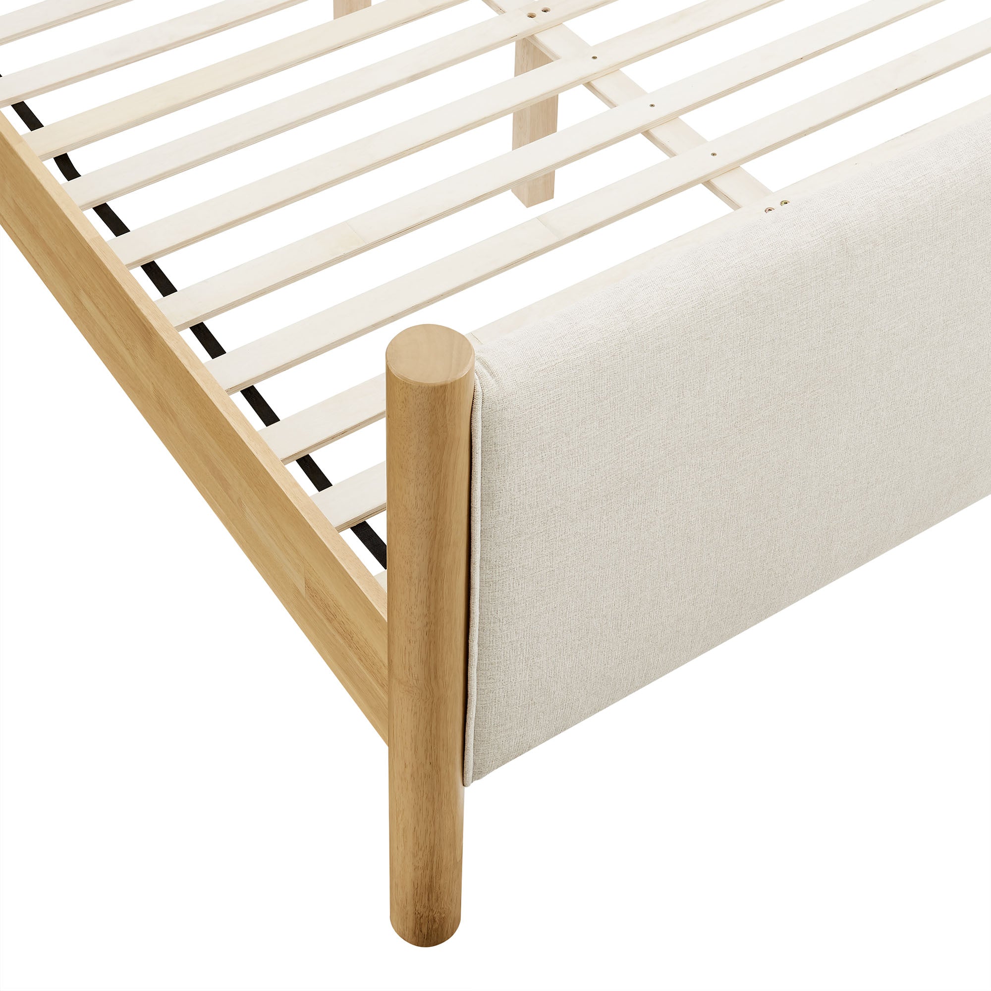 Maven Queen Size Fabric Upholstered Platform Bed, Ivory Oak