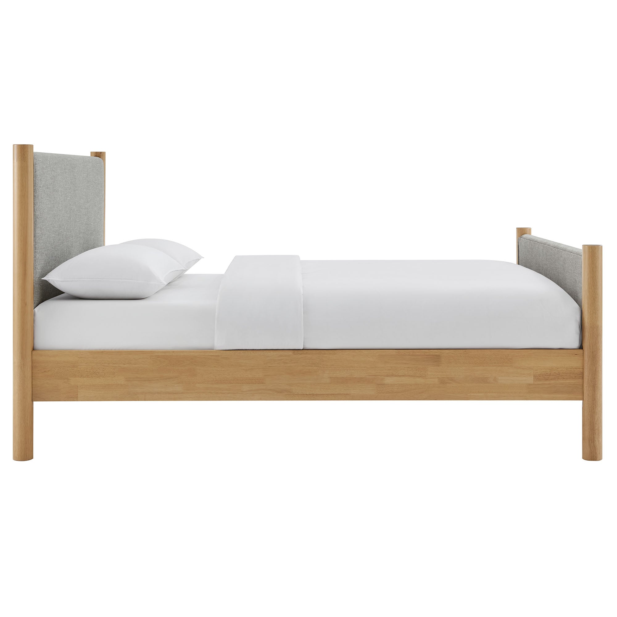 Maven Queen Size Fabric Upholstered Platform Bed, Wheat Oak