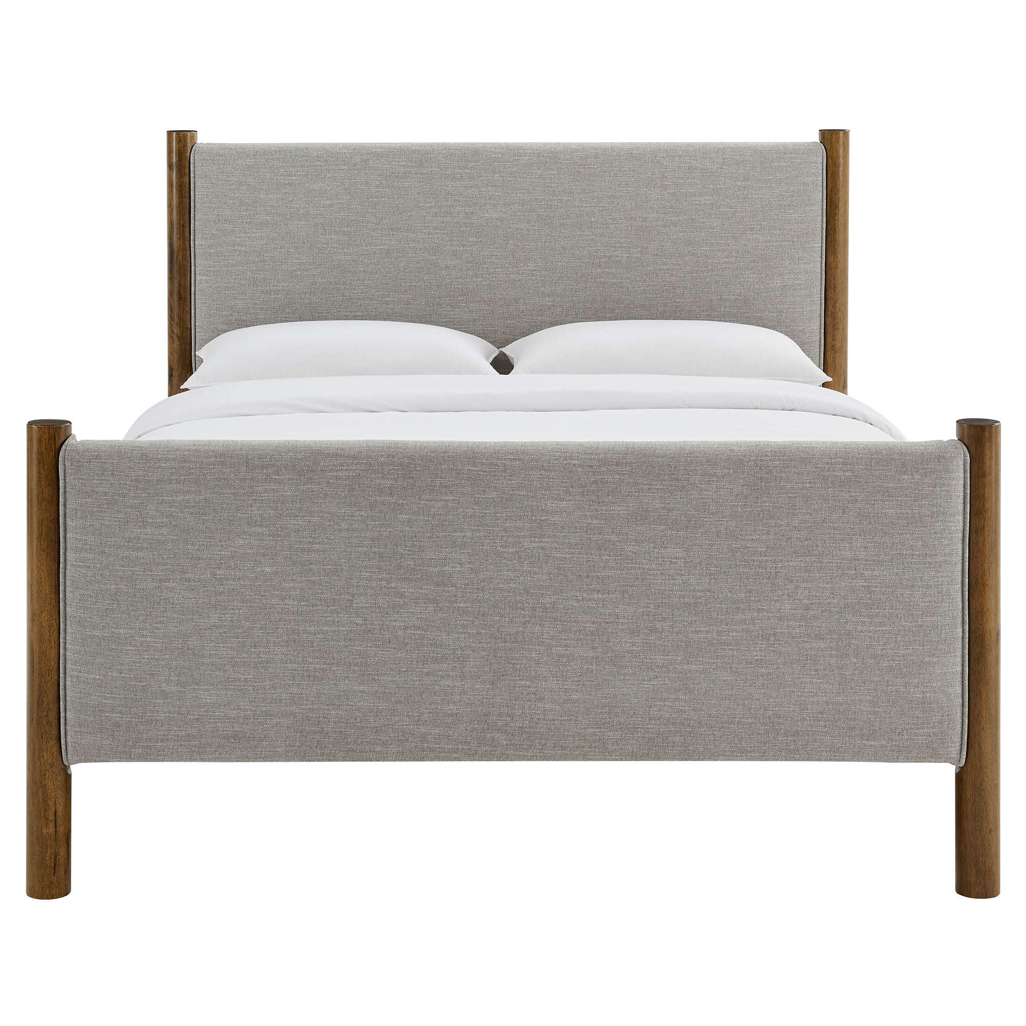 Maven Queen Size Fabric Upholstered Platform Bed, Wheat Walnut