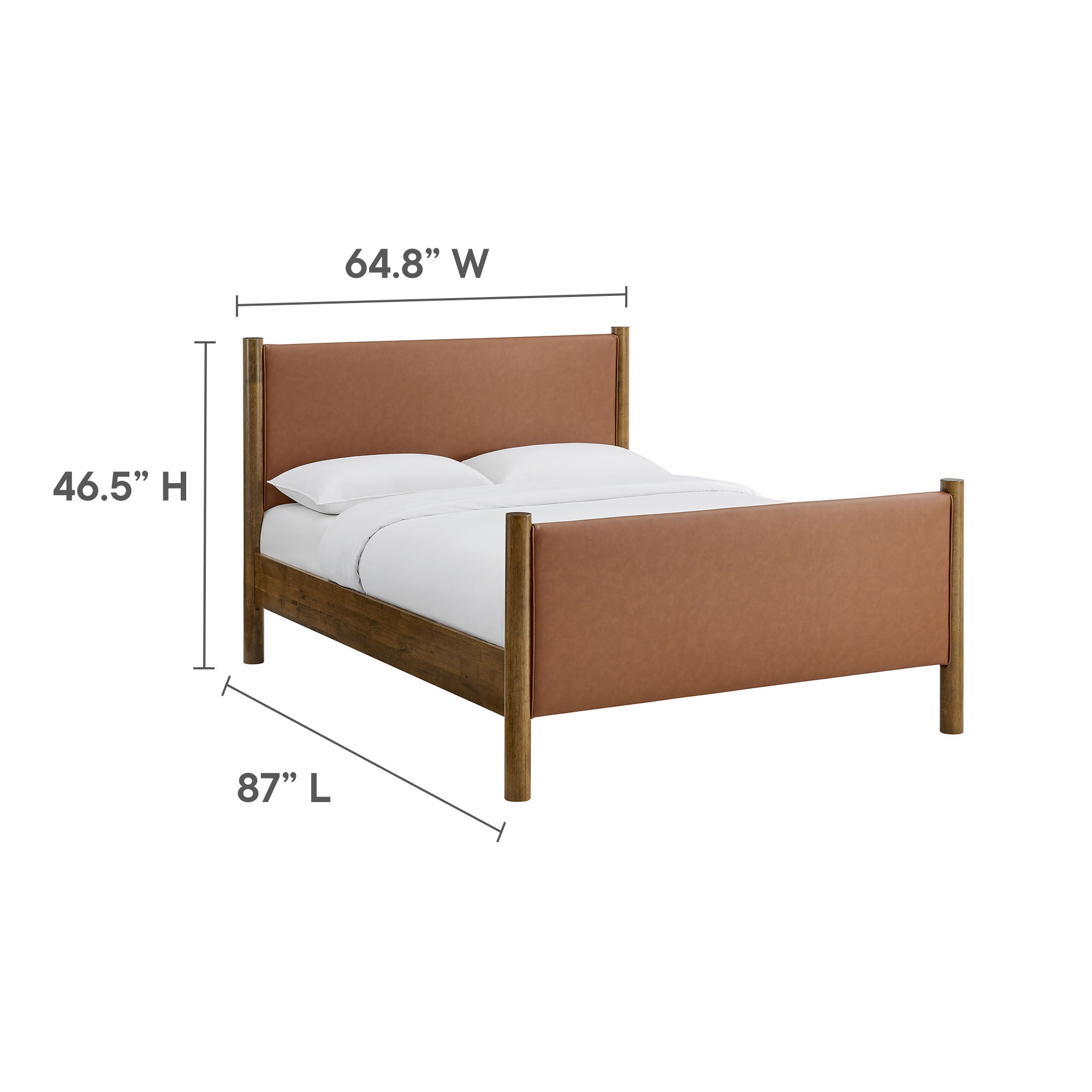 Maven Queen Size Vegan Leather Upholstered Platform Bed, Tan Walnut