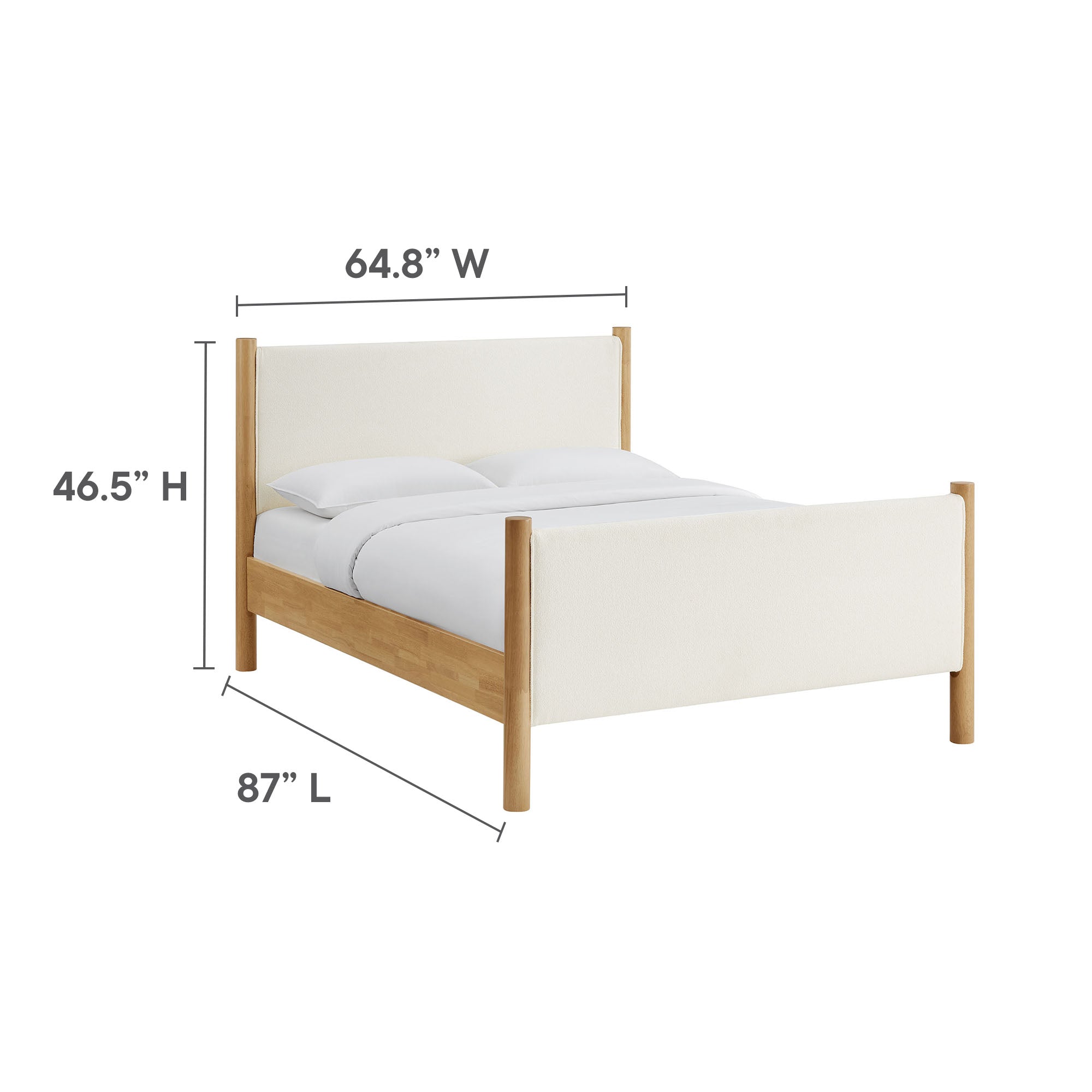 Maven Queen Size Boucle Upholstered Platform Bed, Feather Oak