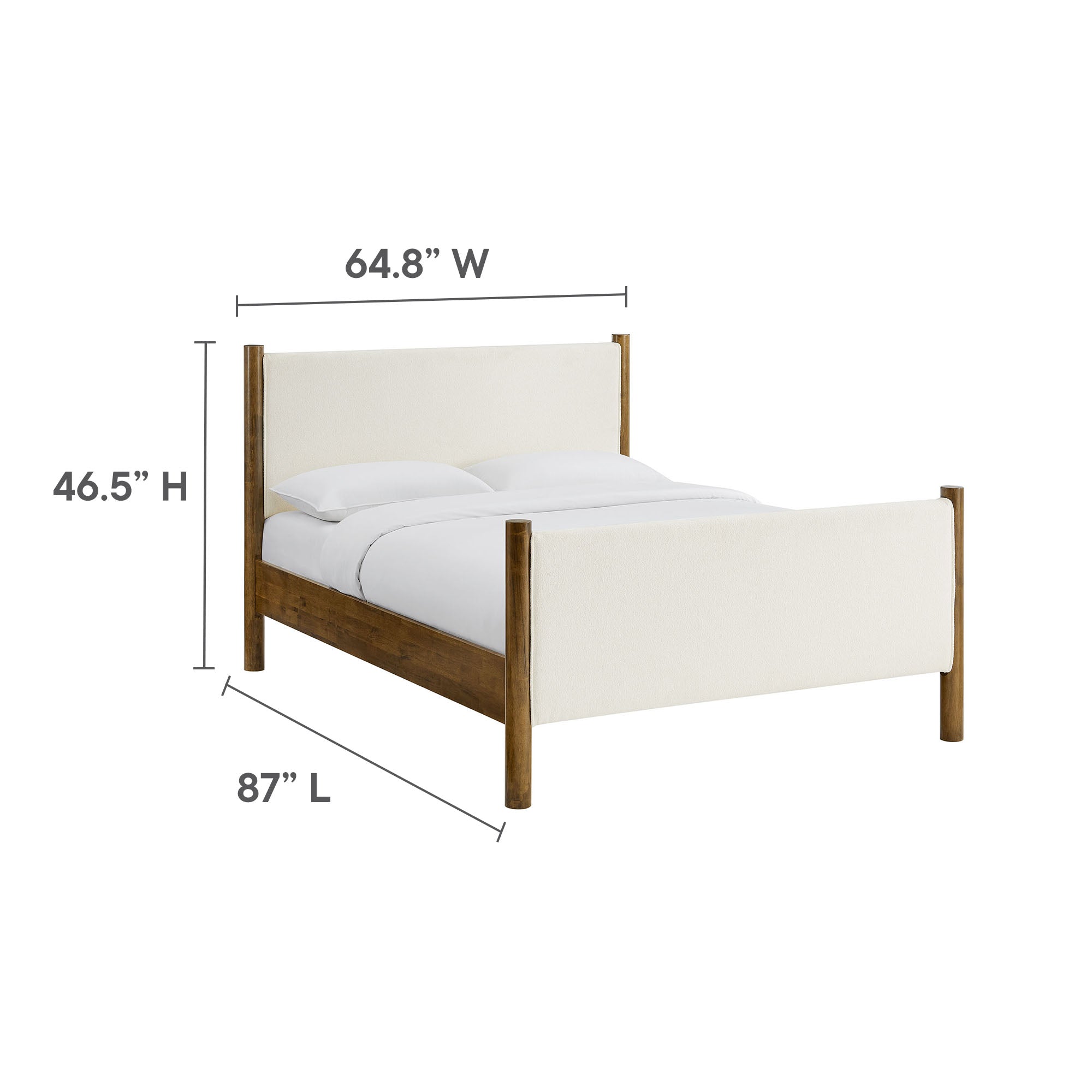 Maven Queen Size Boucle Upholstered Platform Bed, Feather Walnut