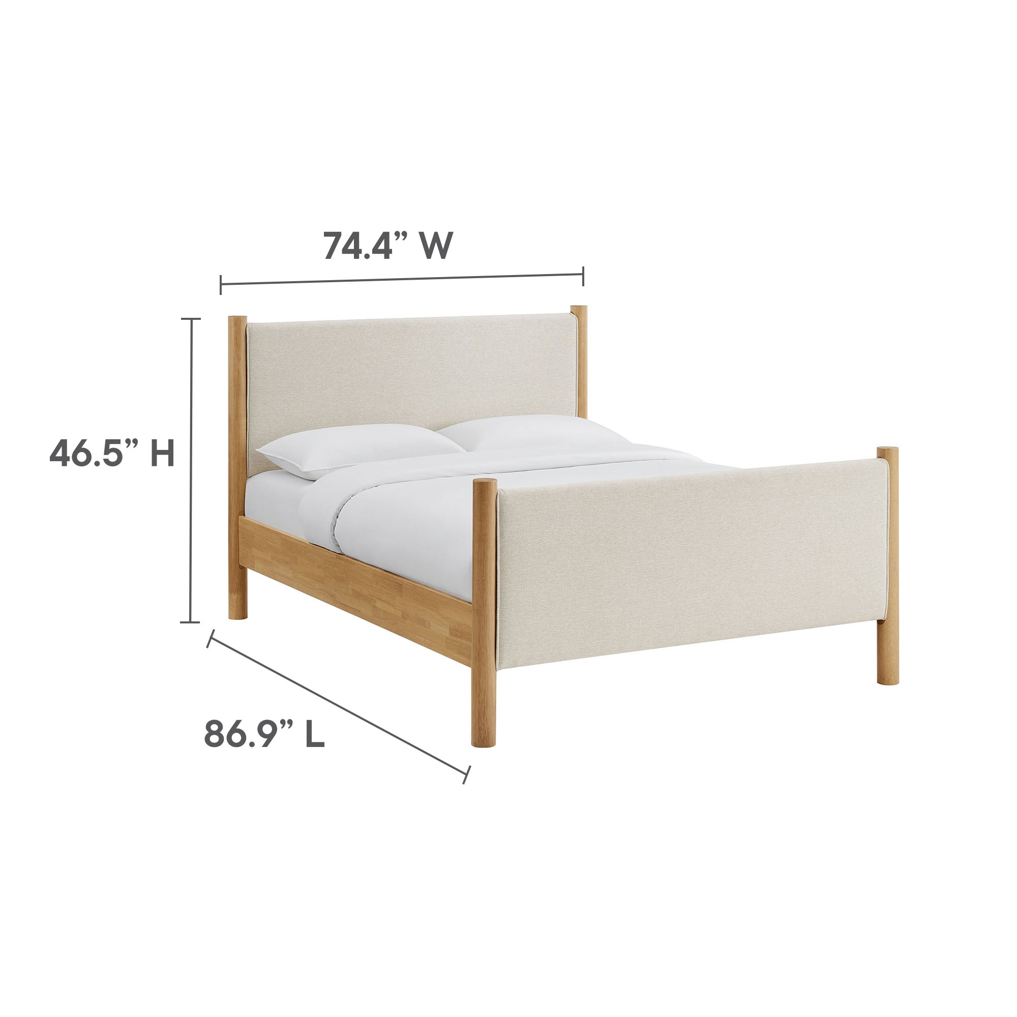 Maven King Size Fabric Upholstered Platform Bed, Ivory Oak