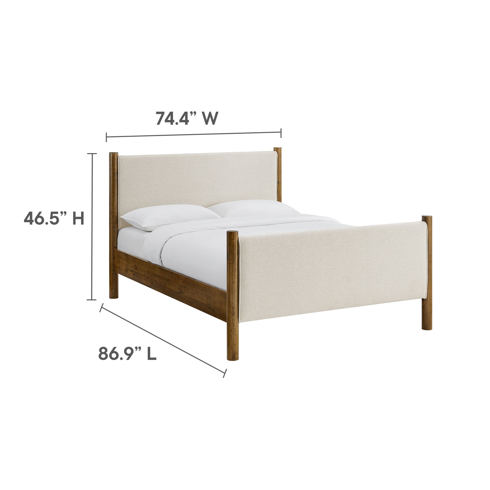 Maven King Size Fabric Upholstered Platform Bed, Ivory Walnut