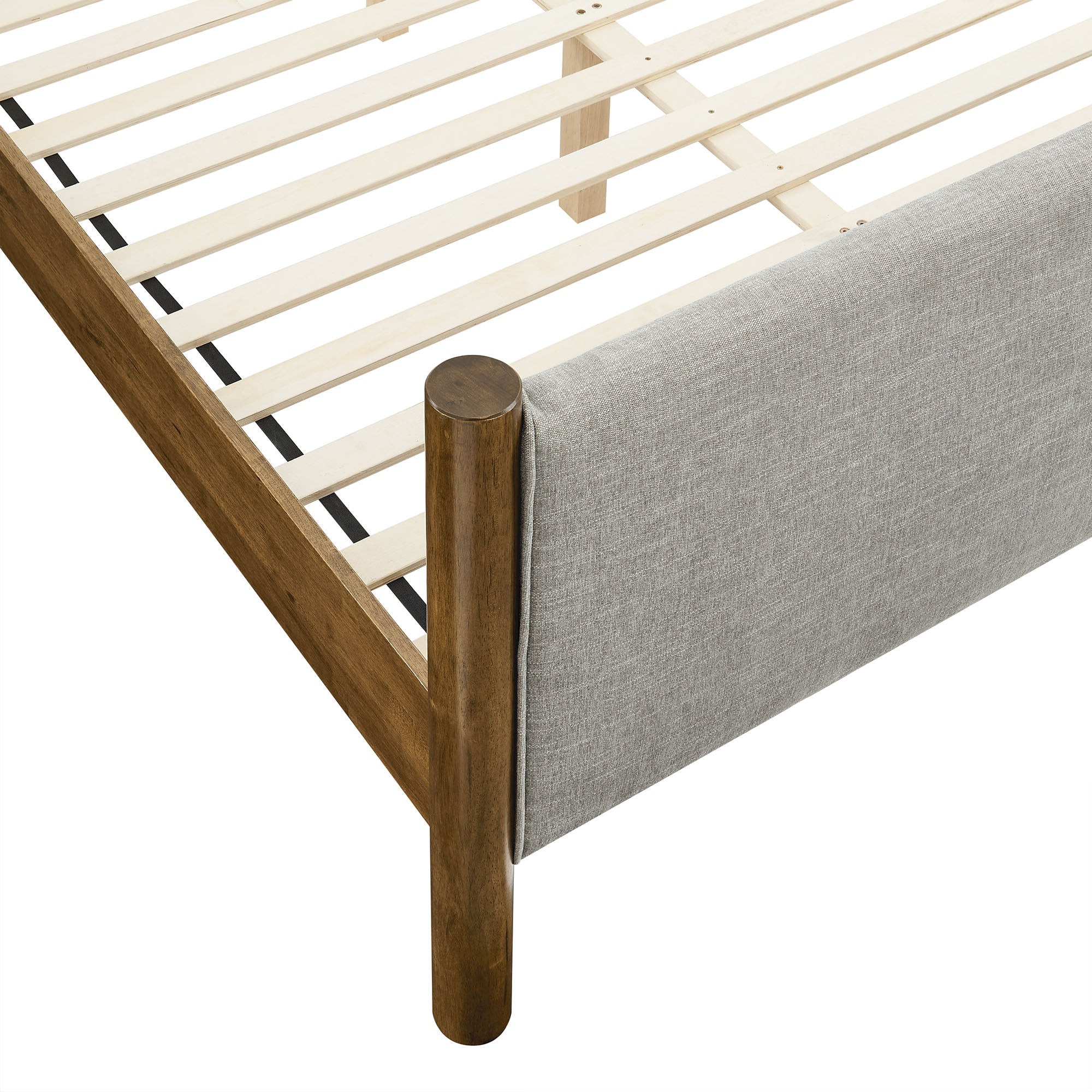 Maven King Size Fabric Upholstered Platform Bed, Wheat Walnut