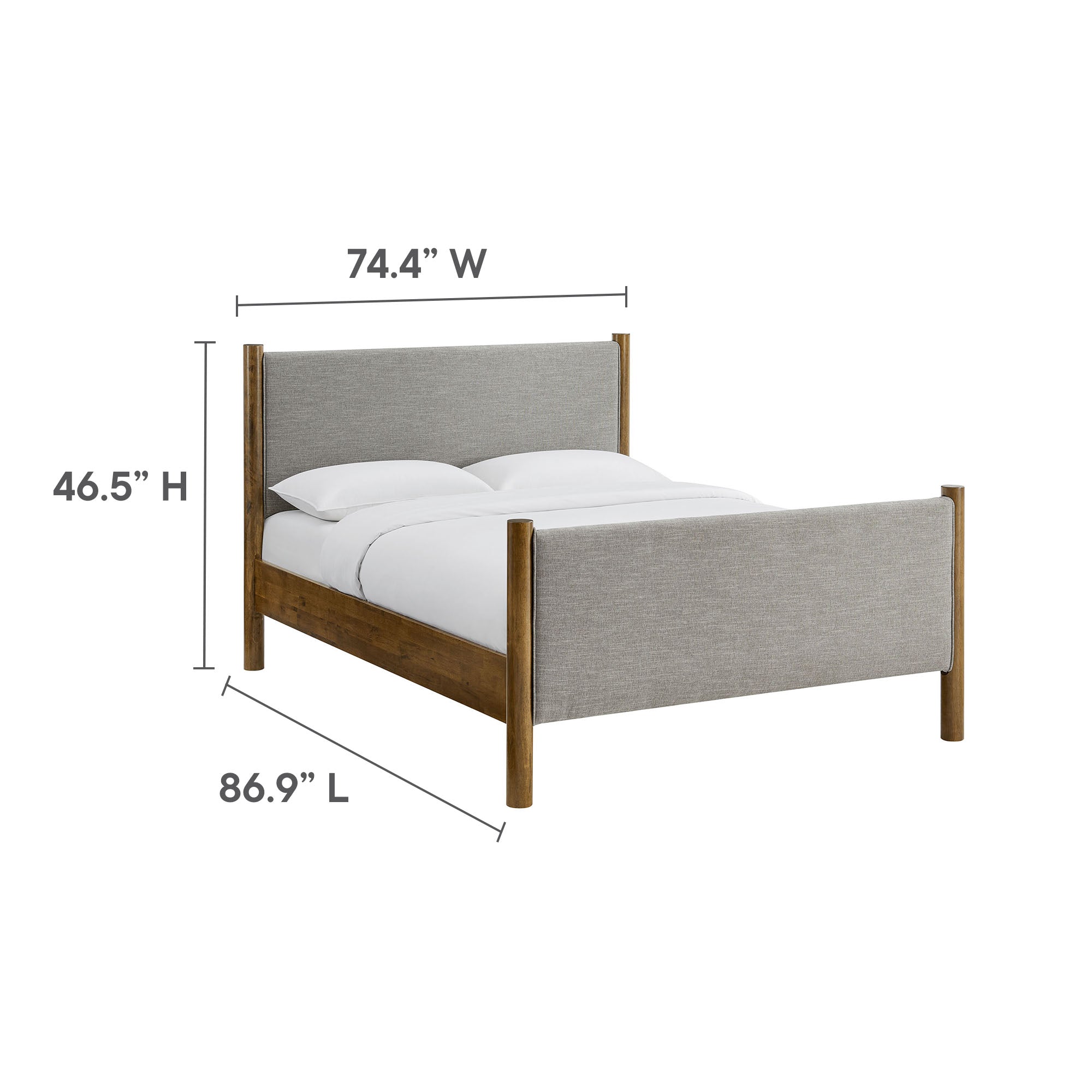 Maven King Size Fabric Upholstered Platform Bed, Wheat Walnut