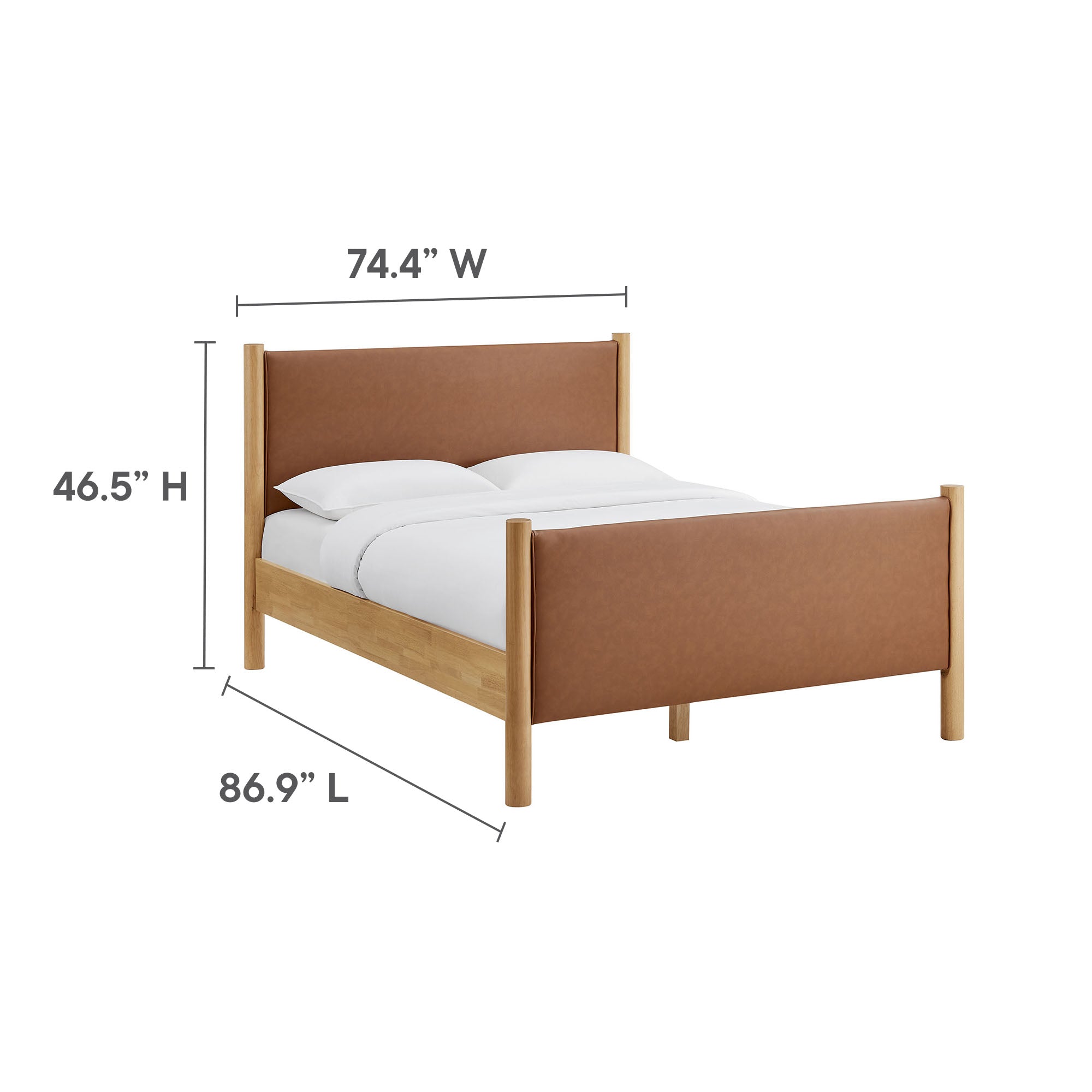Maven King Size Vegan Leather Upholstered Platform Bed, Tan Oak