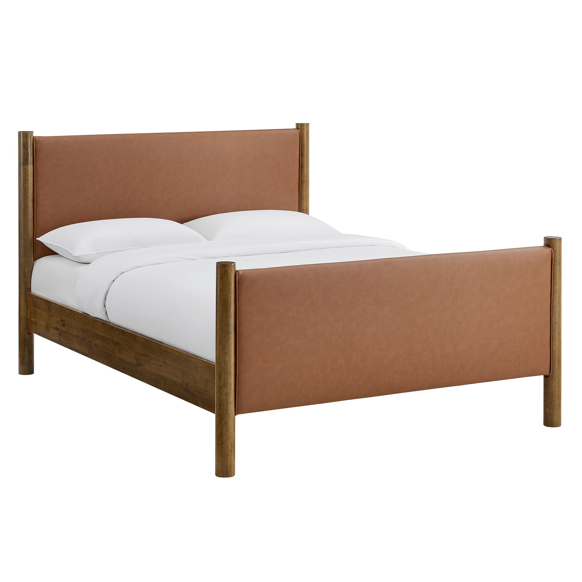 Maven King Size Vegan Leather Upholstered Platform Bed, Tan Walnut