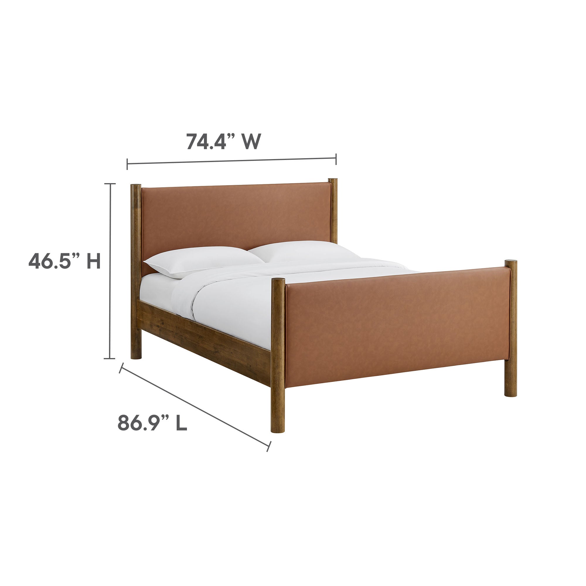 Maven King Size Vegan Leather Upholstered Platform Bed, Tan Walnut