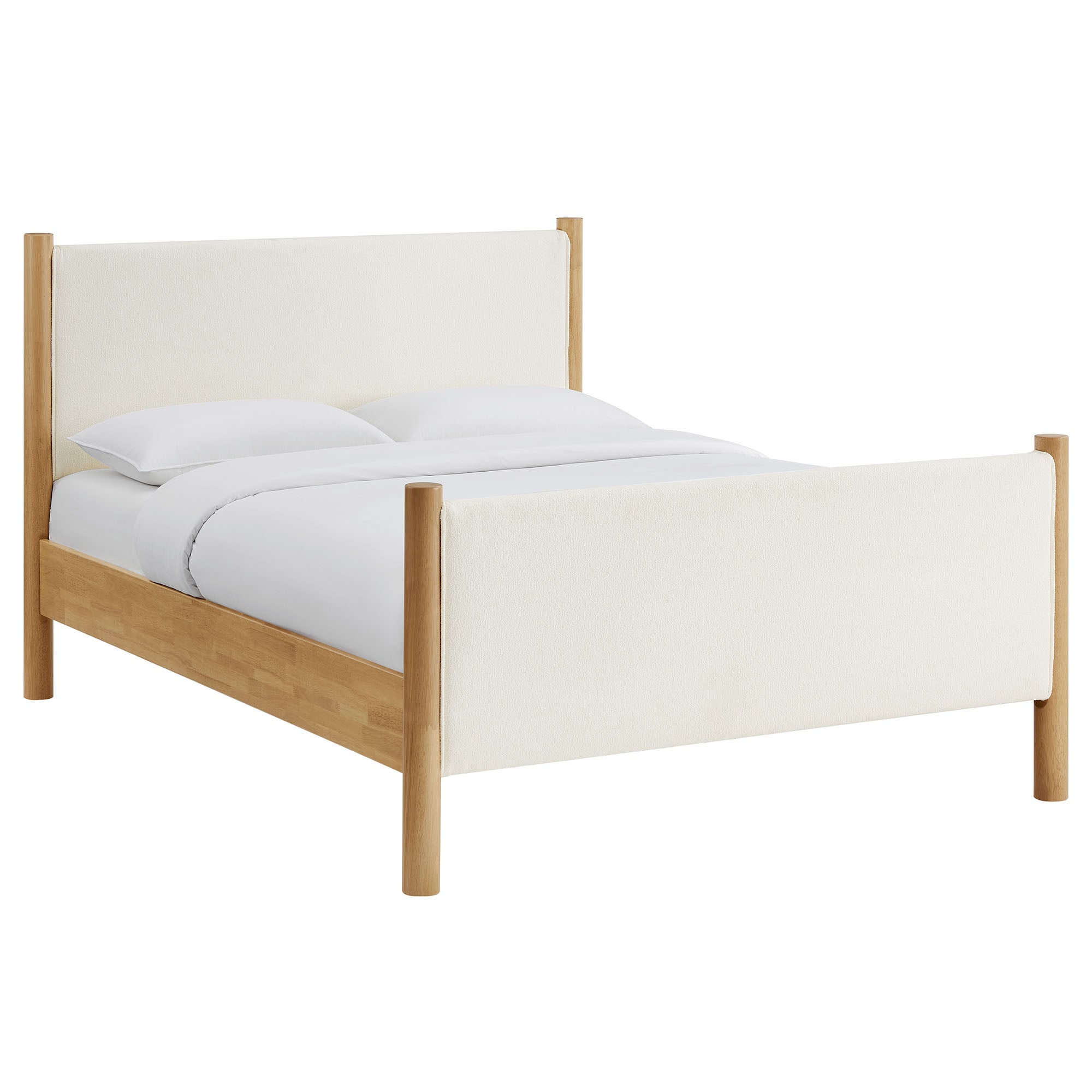 Maven King Size Boucle Upholstered Platform Bed, Feather Oak