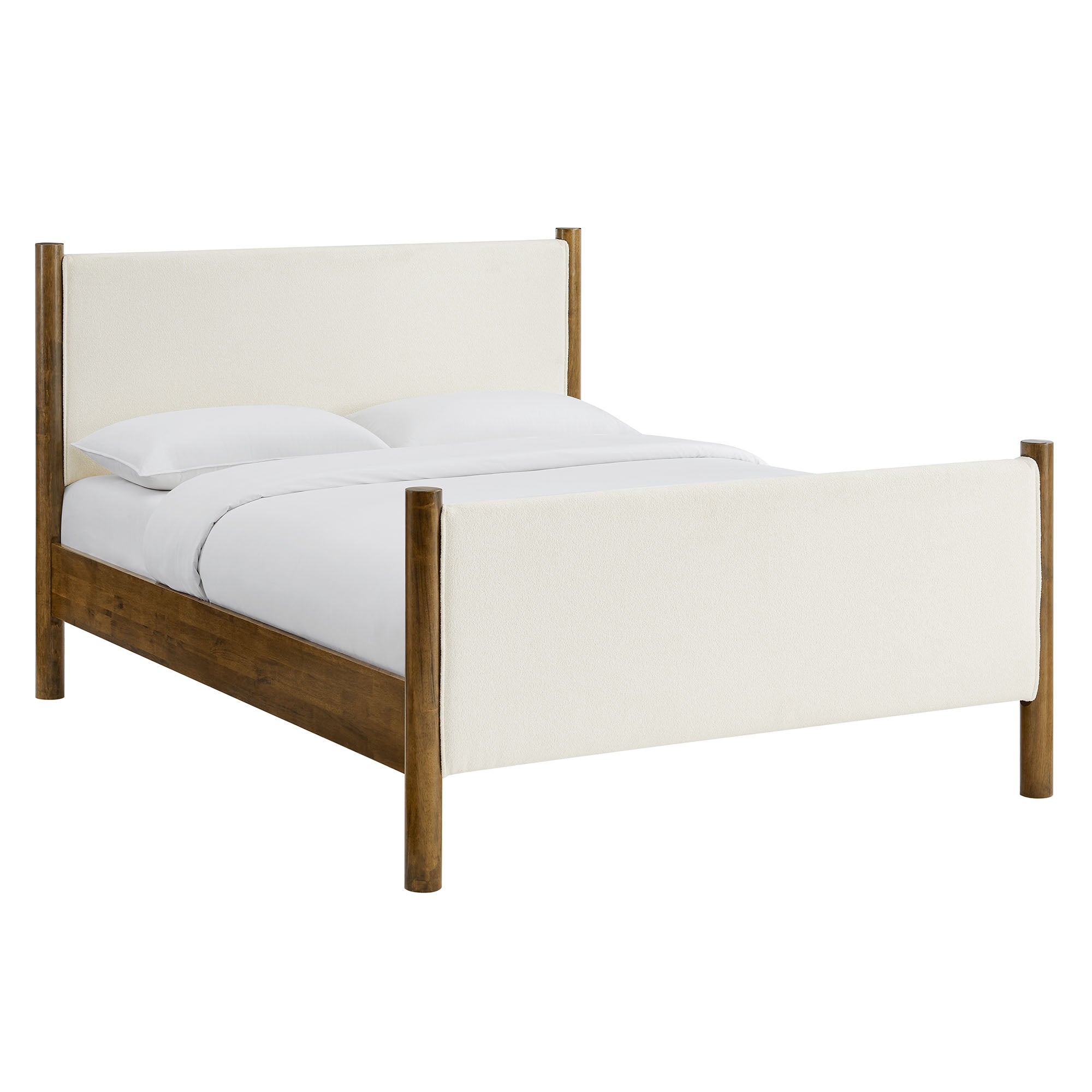 Maven King Size Boucle Upholstered Platform Bed, Feather Walnut