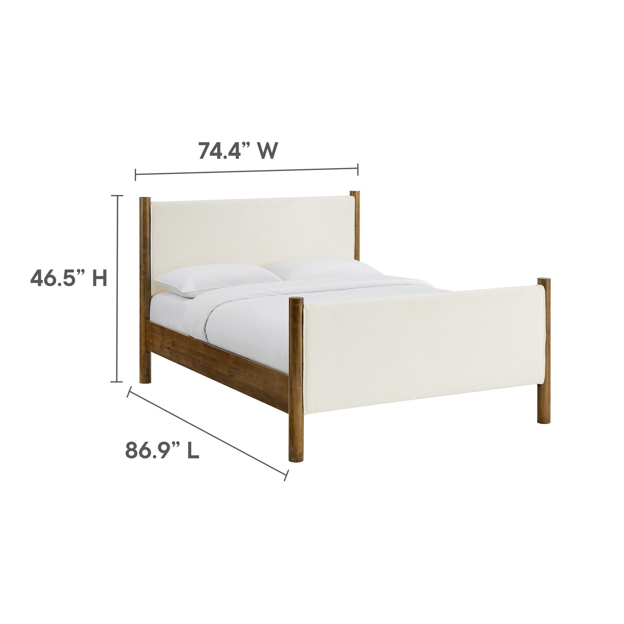 Maven King Size Boucle Upholstered Platform Bed, Feather Walnut