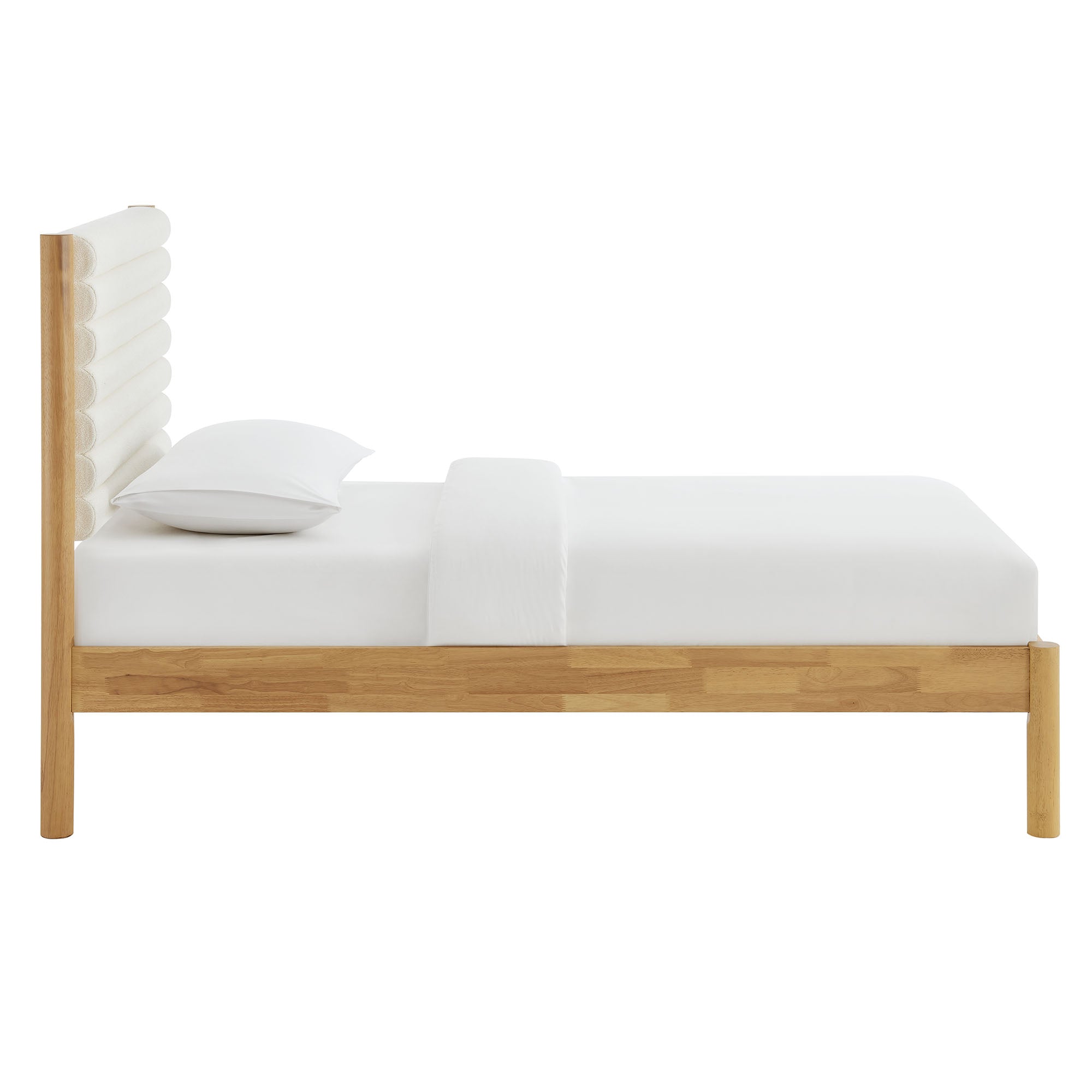 Olea Channel Tufted Boucle Solid Wood Twin Platform Bed, Feather Oak