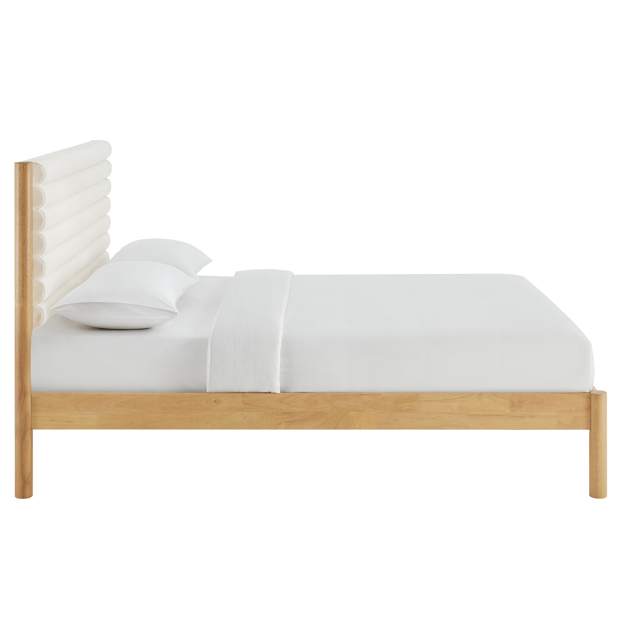 Olea Channel Tufted Boucle Solid Wood Full Platform Bed, Feather Oak