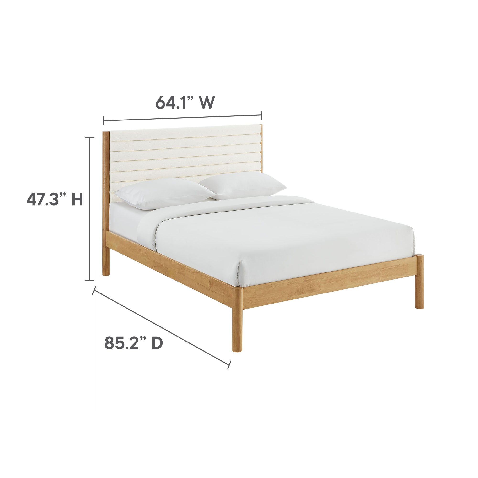 Olea Channel Tufted Boucle Solid Wood Queen Platform Bed, Feather Oak