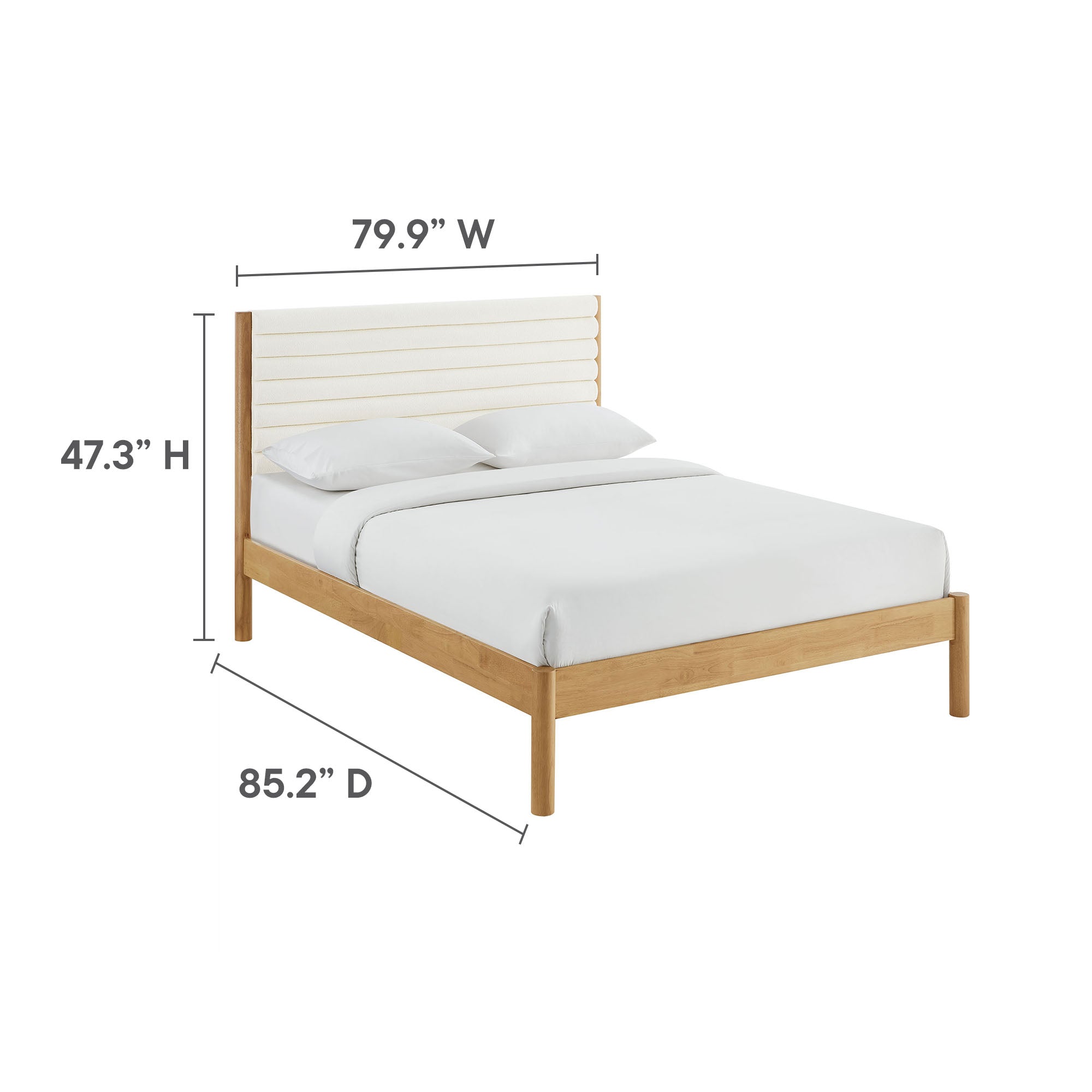 Olea Channel Tufted Boucle Solid Wood King Platform Bed, Feather Oak