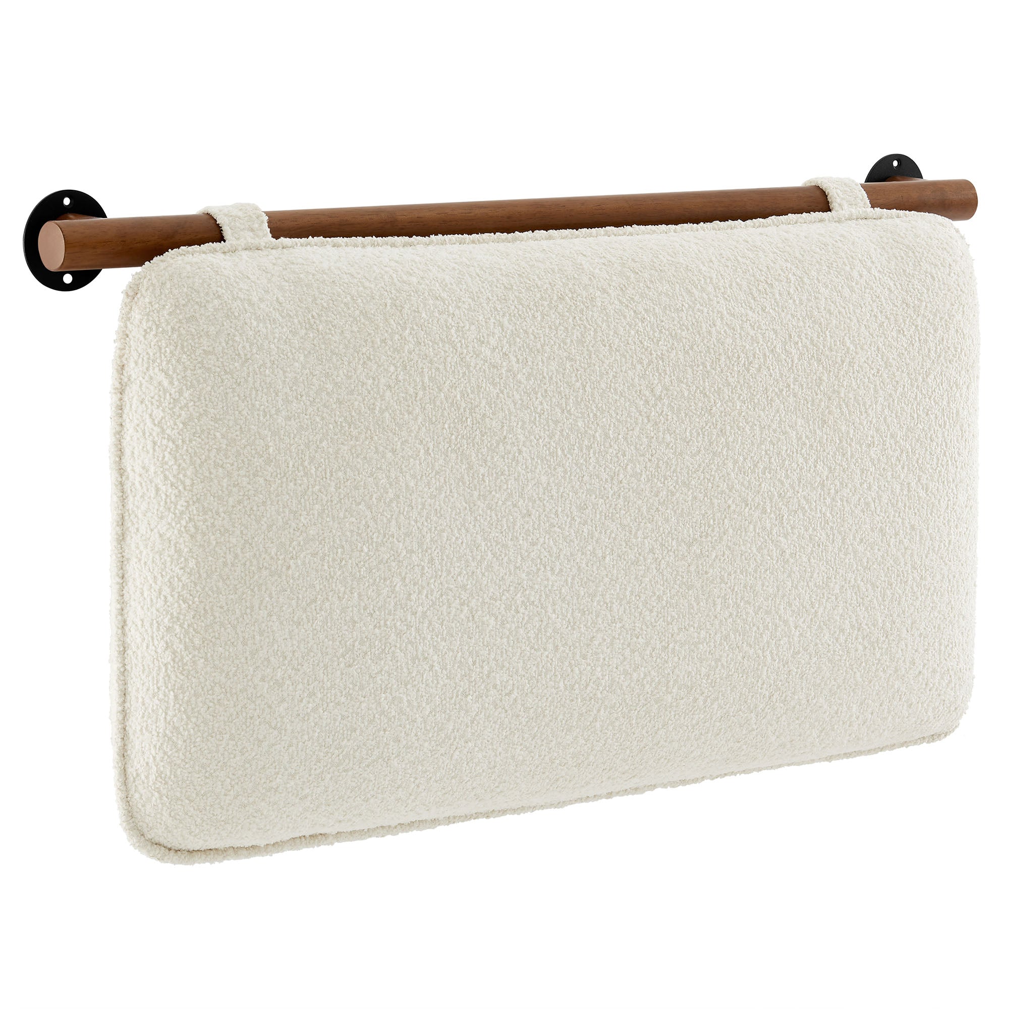 Anela Wall-Mounted Chenille Upholstered Twin Headboard, Cream Walnut