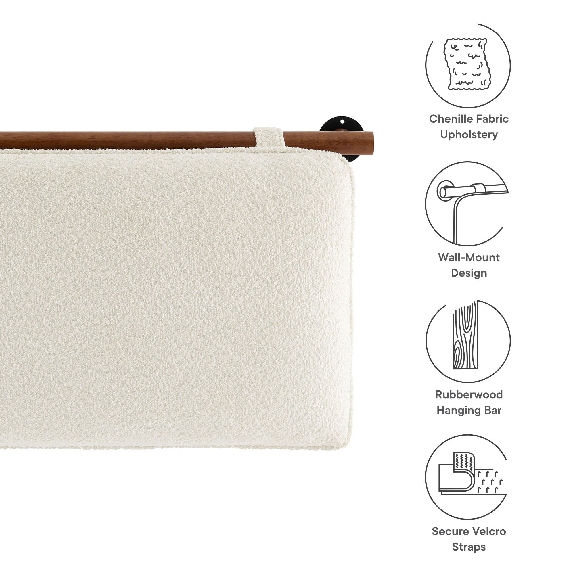 Anela Wall-Mounted Chenille Upholstered Twin Headboard, Cream Walnut