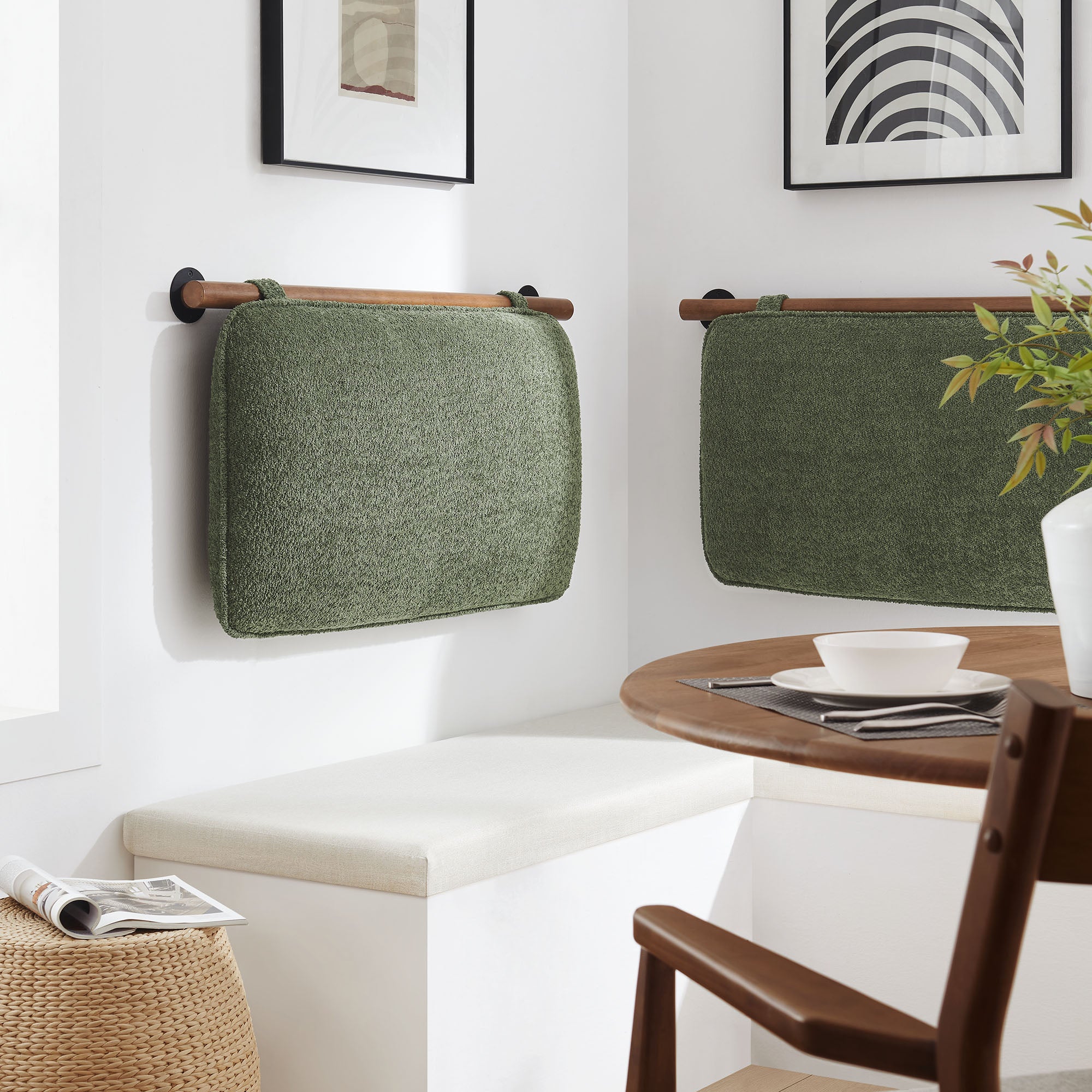 Anela Wall-Mounted Chenille Upholstered Twin Headboard, Sage Walnut