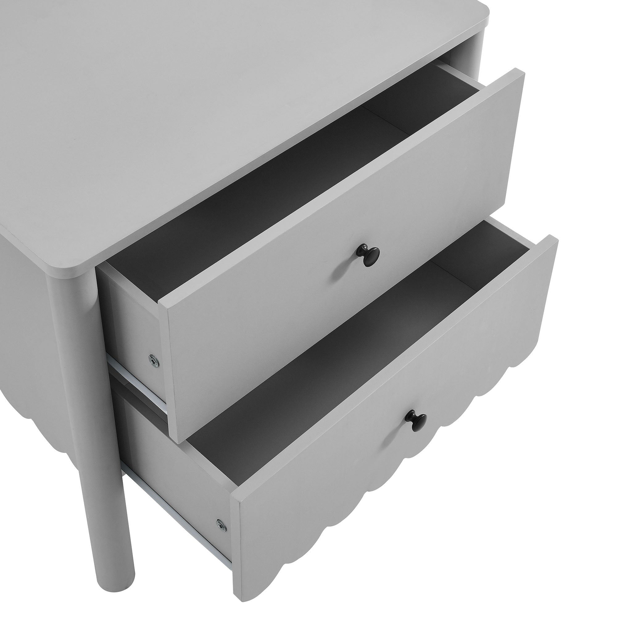 Emmeline Scalloped 2-Drawer Nightstand, Light Gray