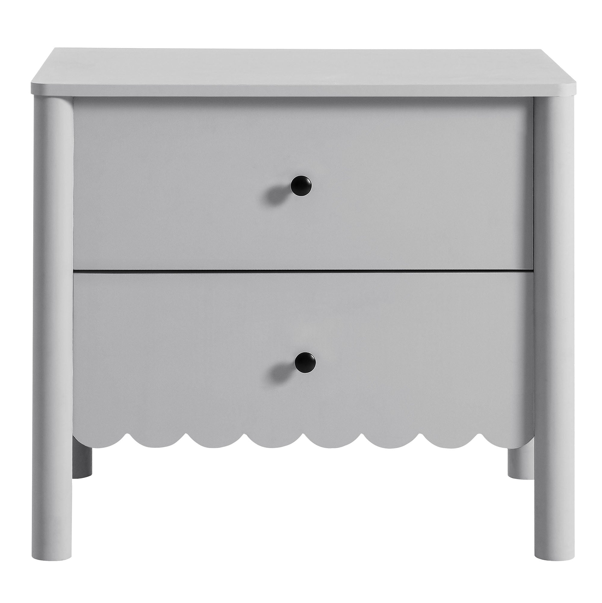 Emmeline Scalloped 2-Drawer Nightstand, Light Gray