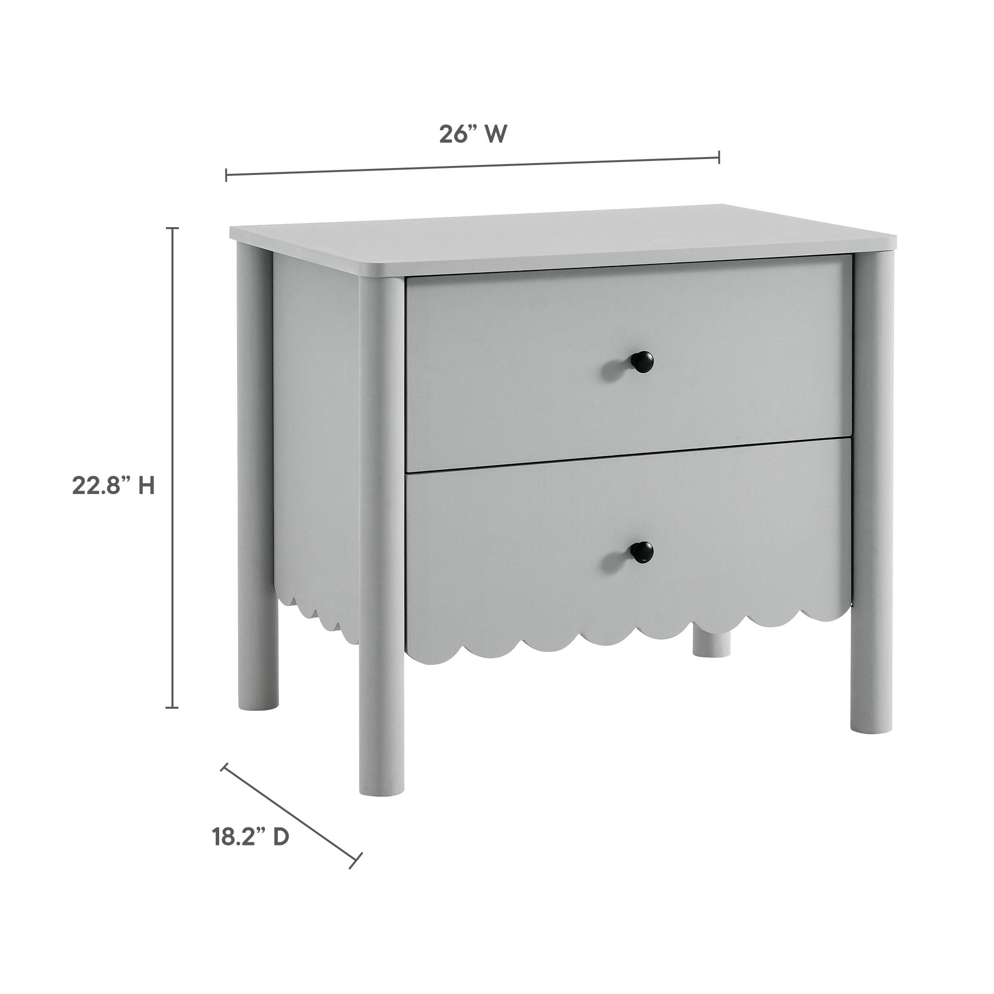 Emmeline Scalloped 2-Drawer Nightstand, Light Gray