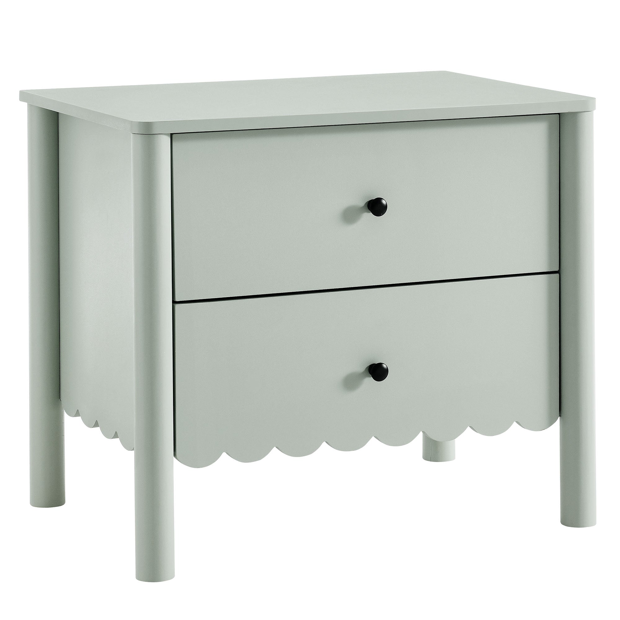 Emmeline Scalloped 2-Drawer Nightstand, Sage