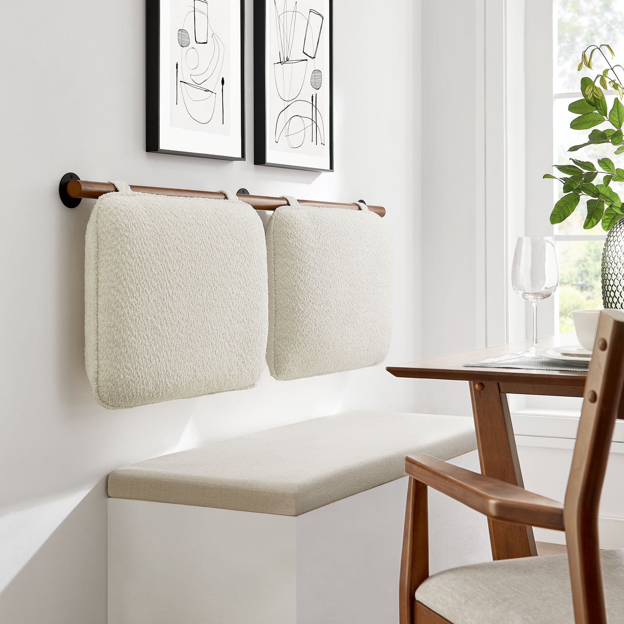 Anela Wall-Mounted Chenille Upholstered Full Headboard, Cream Walnut