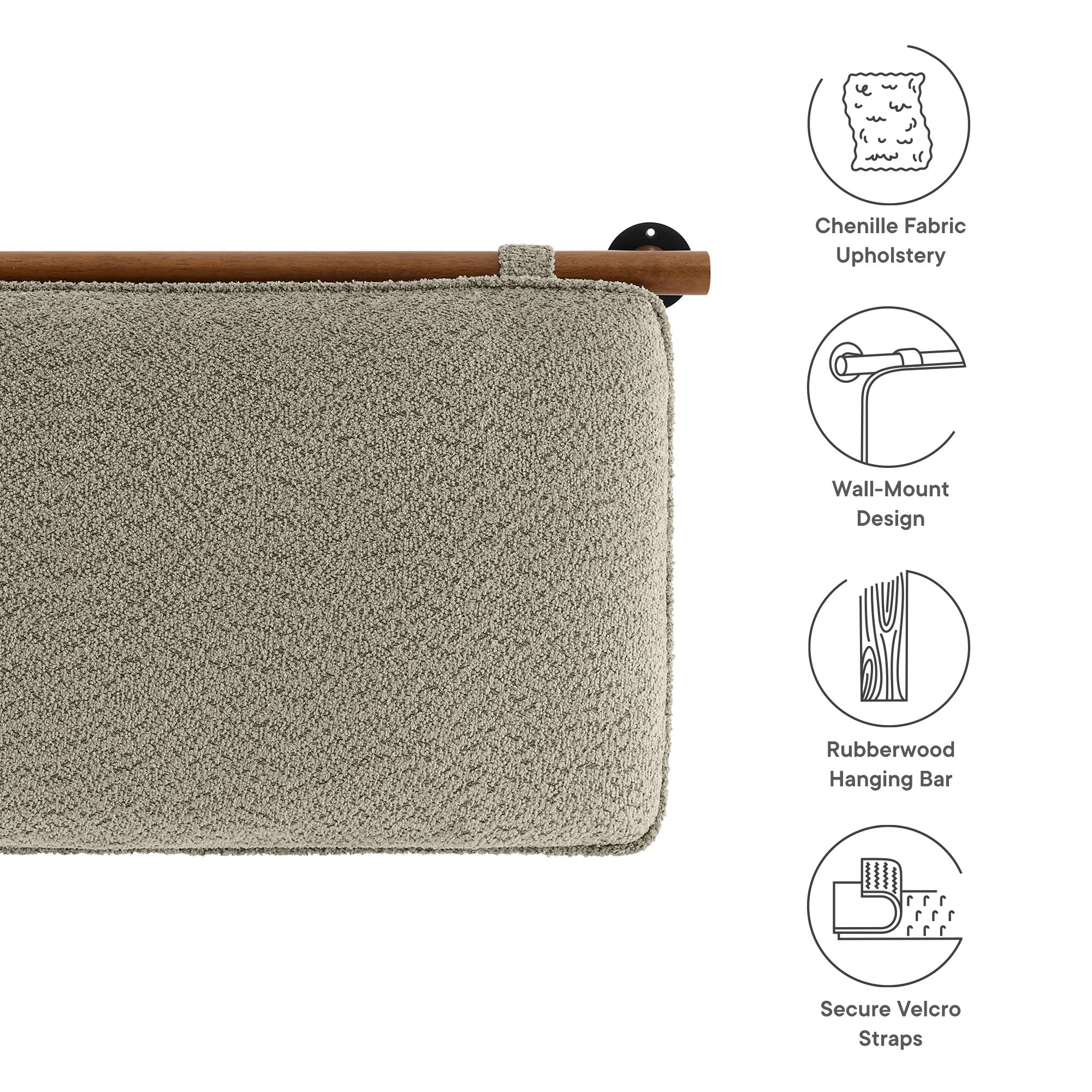 Anela Wall-Mounted Chenille Upholstered Full Headboard, Oatmeal Walnut