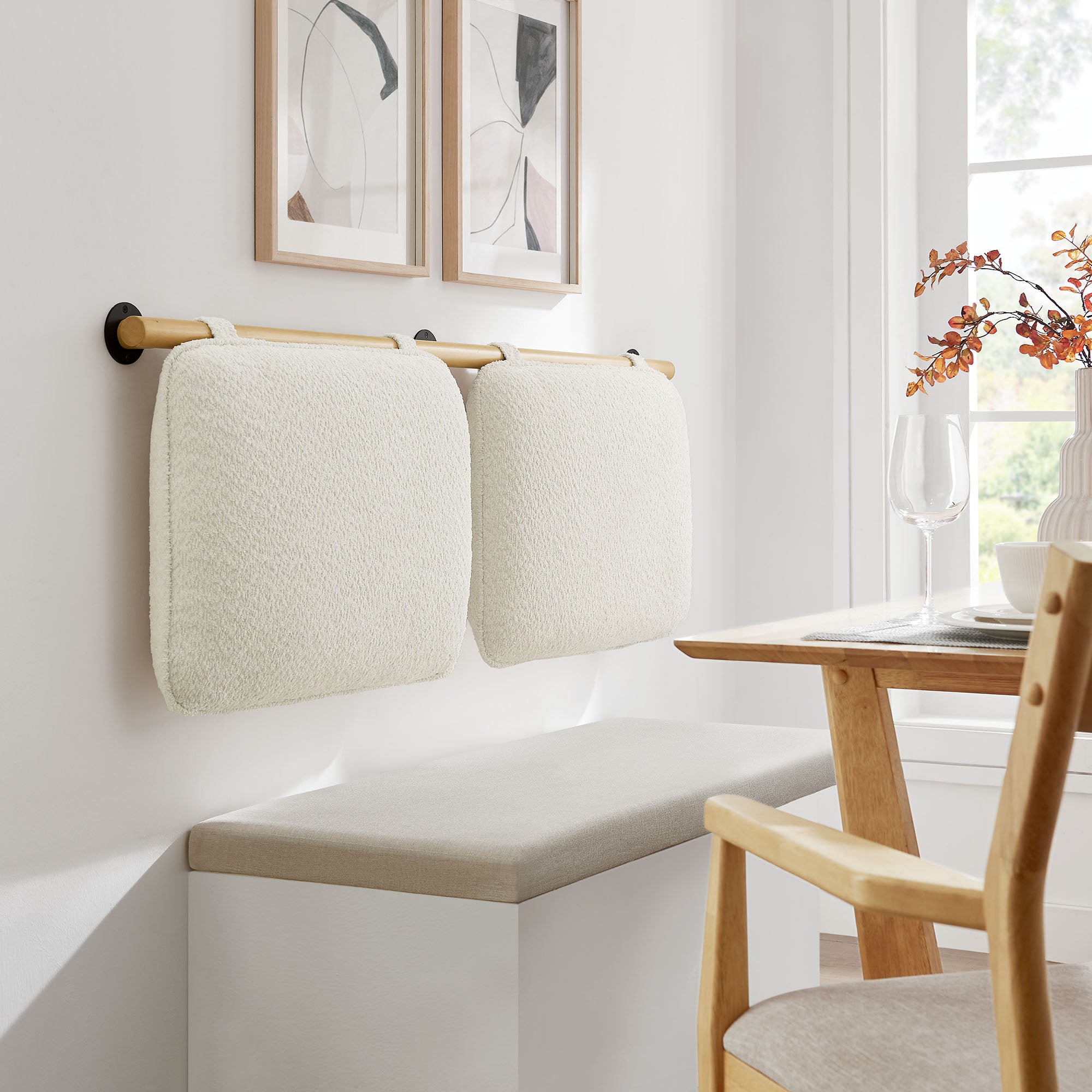 Anela Wall-Mounted Chenille Upholstered Queen Headboard, Cream Natural