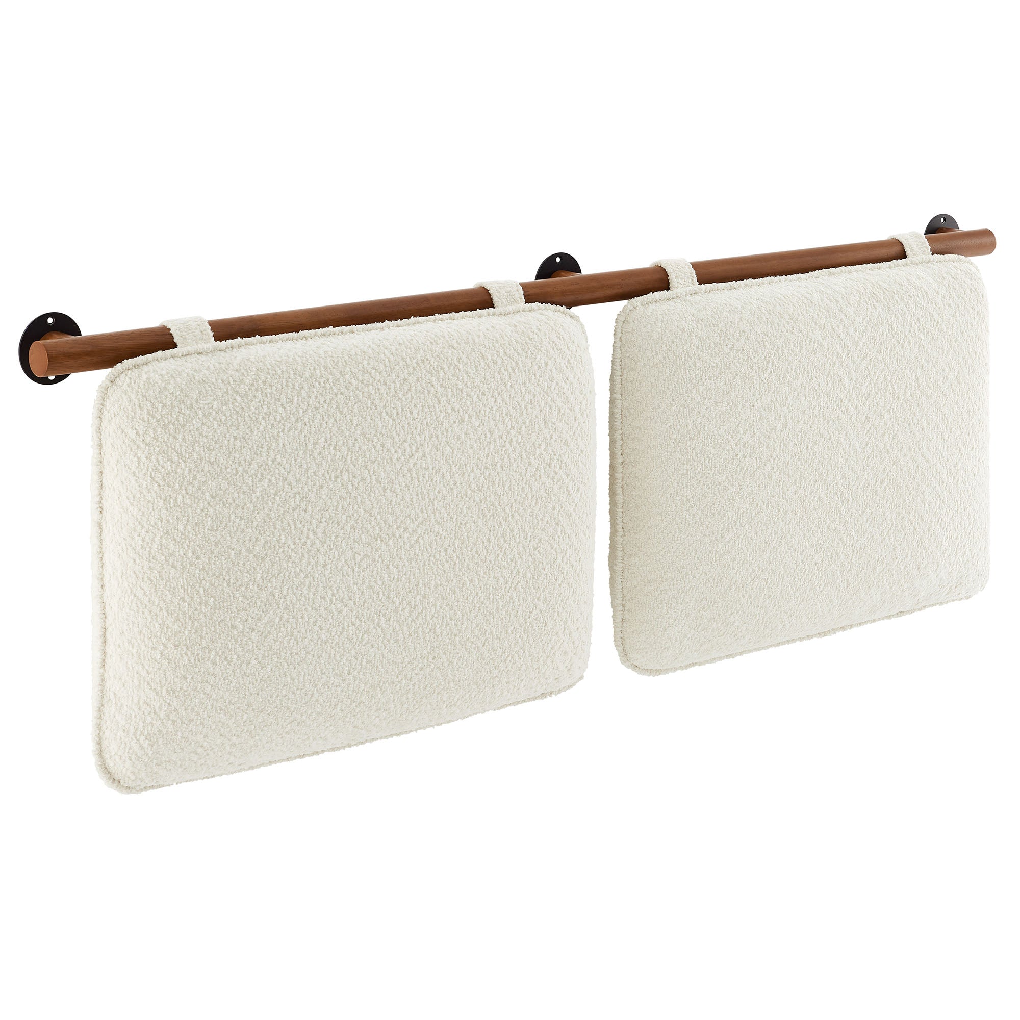 Anela Wall-Mounted Chenille Upholstered Queen Headboard, Cream Walnut