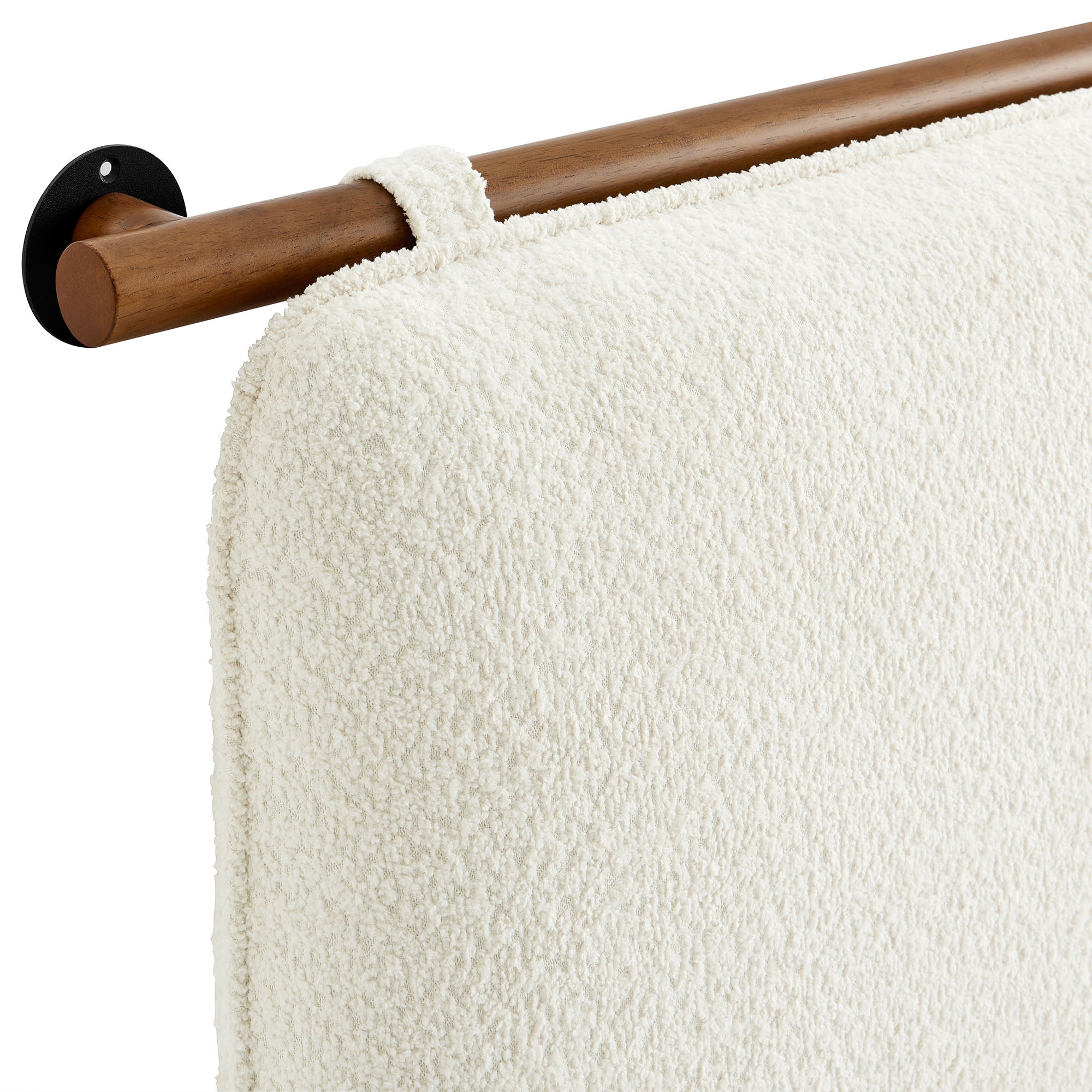 Anela Wall-Mounted Chenille Upholstered King Size Headboard, Cream Walnut