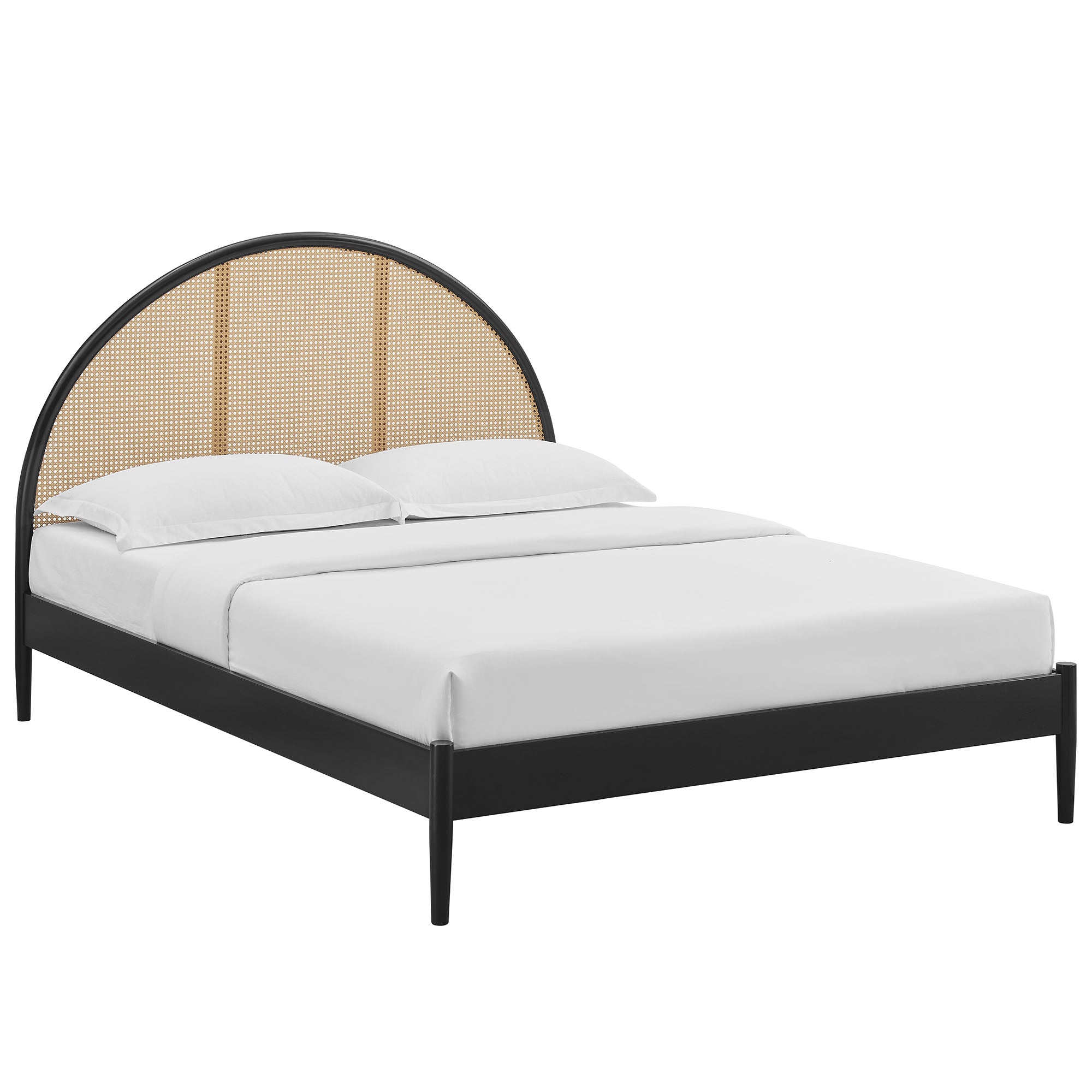 Odette Queen Arched Rattan Cane Platform Bed, Black