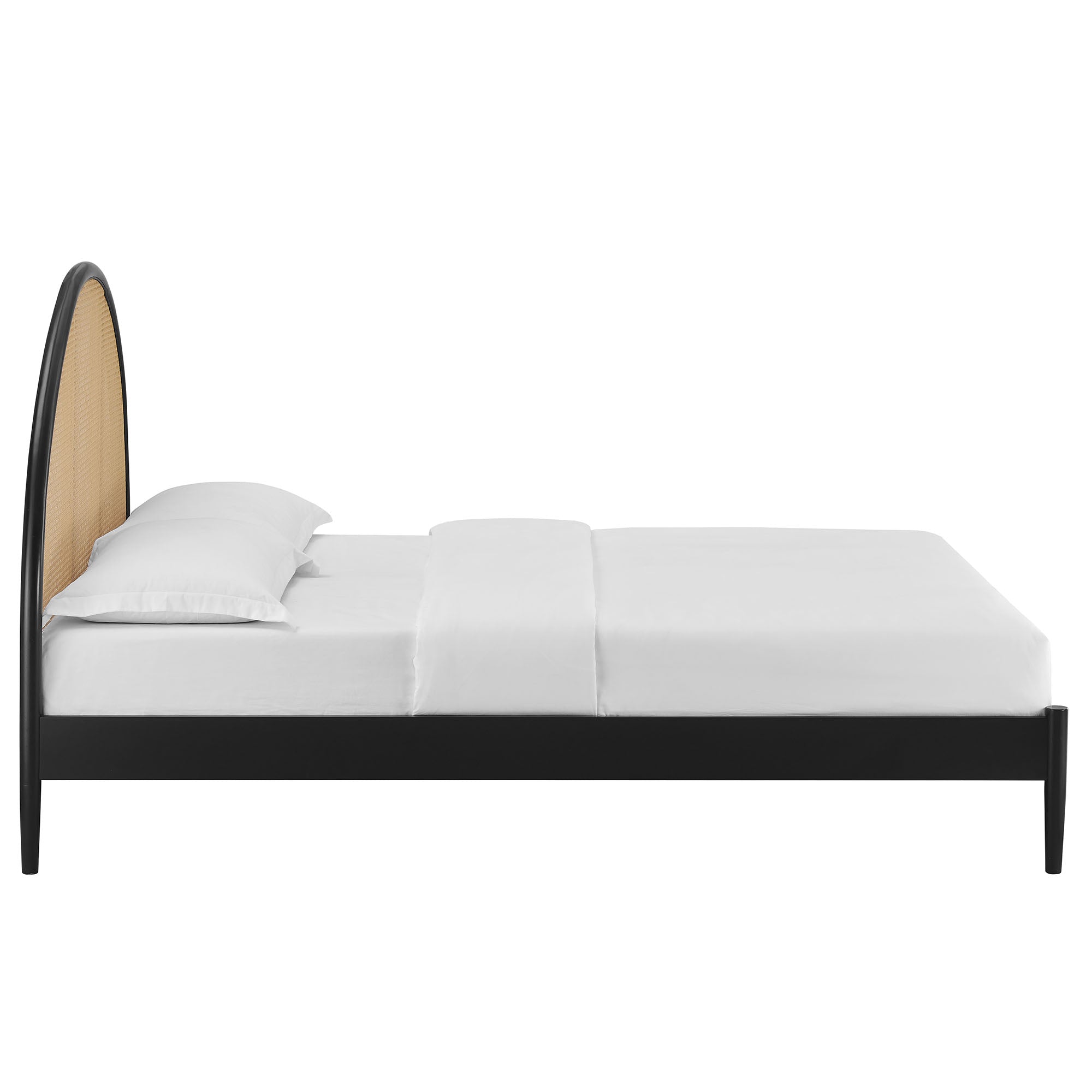 Odette Queen Arched Rattan Cane Platform Bed, Black