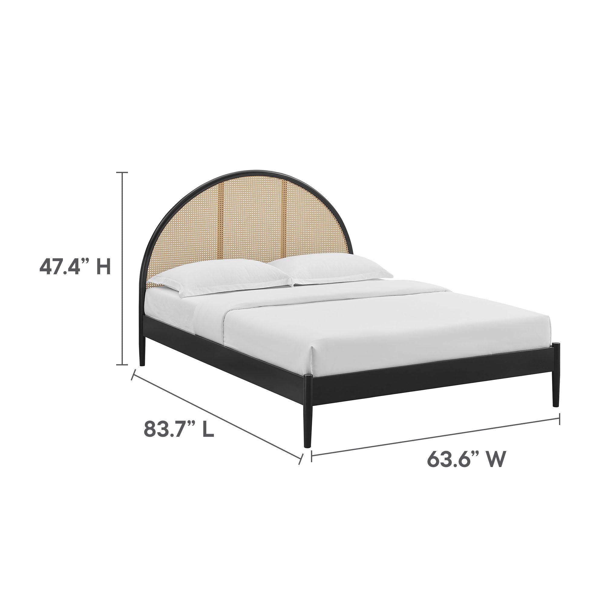 Odette Queen Arched Rattan Cane Platform Bed, Black