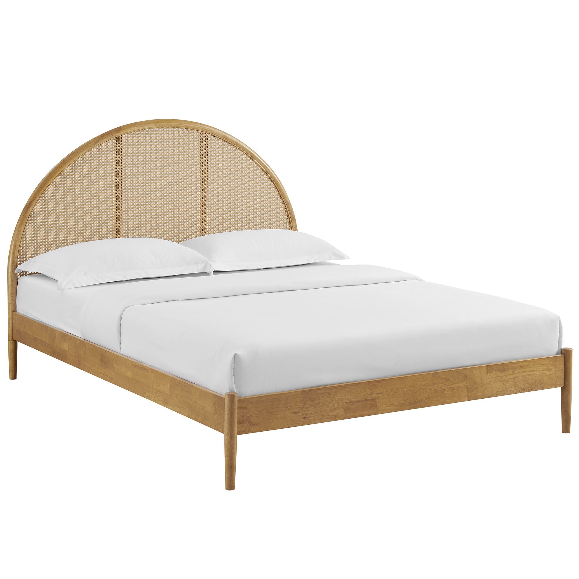 Odette Queen Arched Rattan Cane Platform Bed, Oak