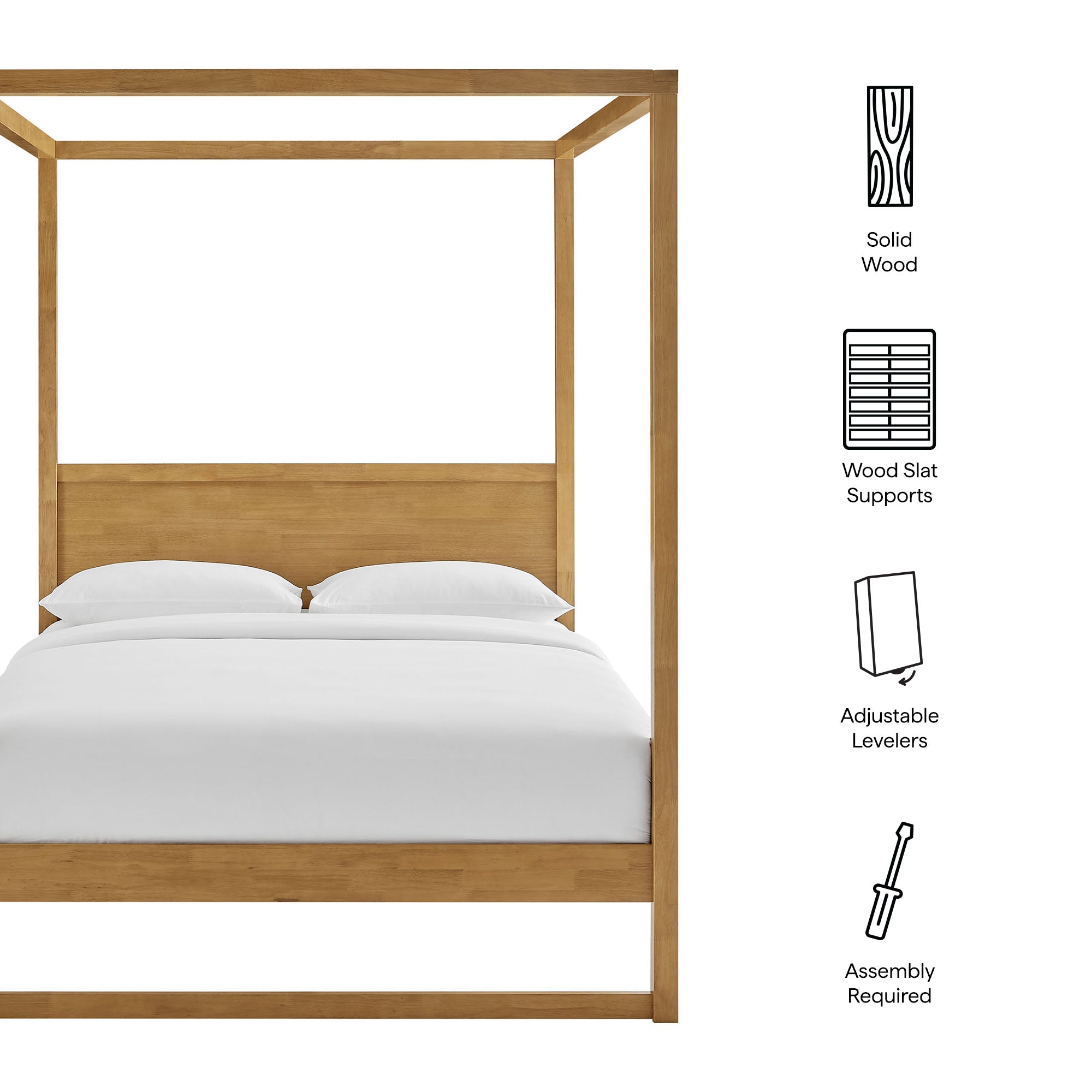 Alva Queen Wood Canopy Platform Bed, Oak