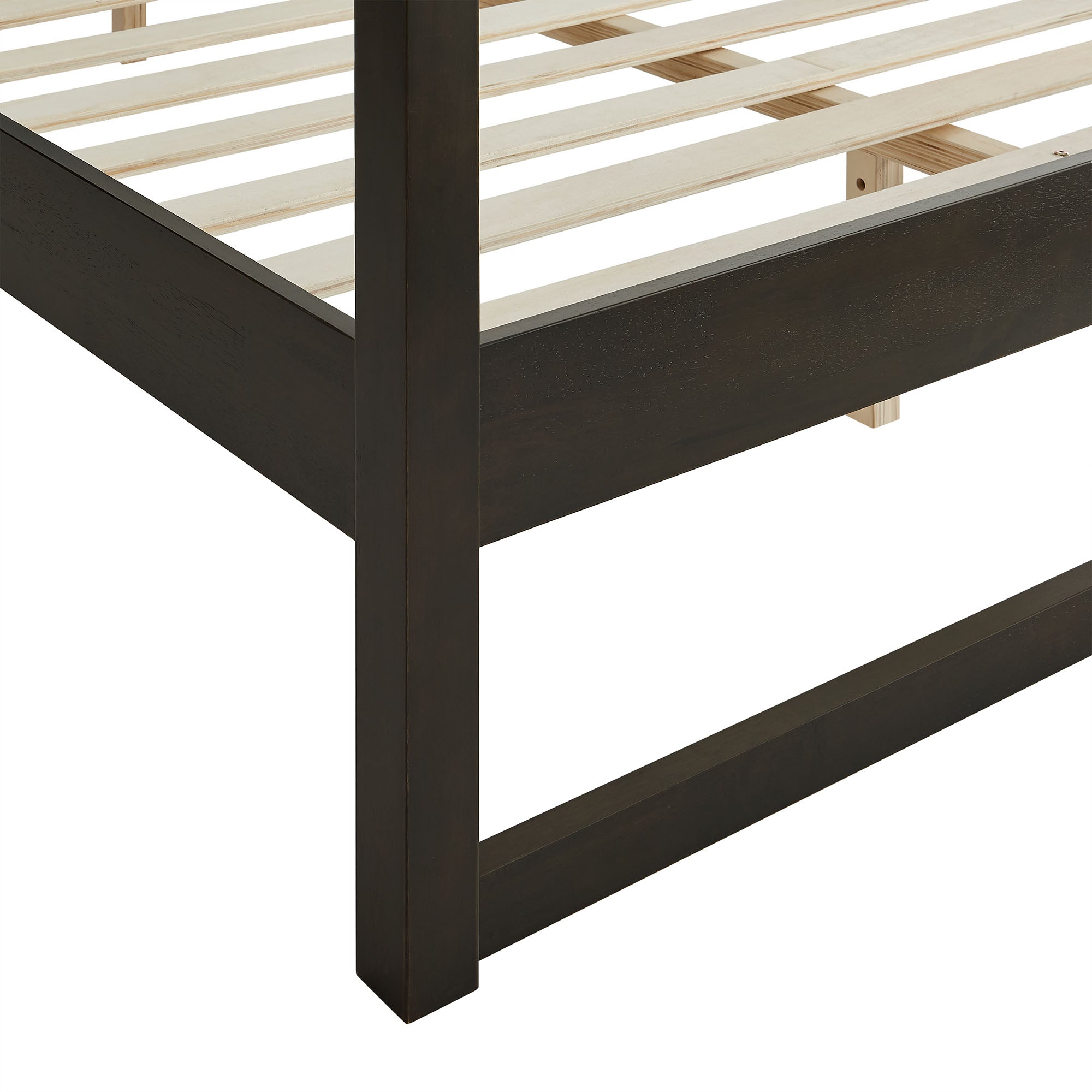 Alva Queen Wood Canopy Platform Bed, Smoked Oak