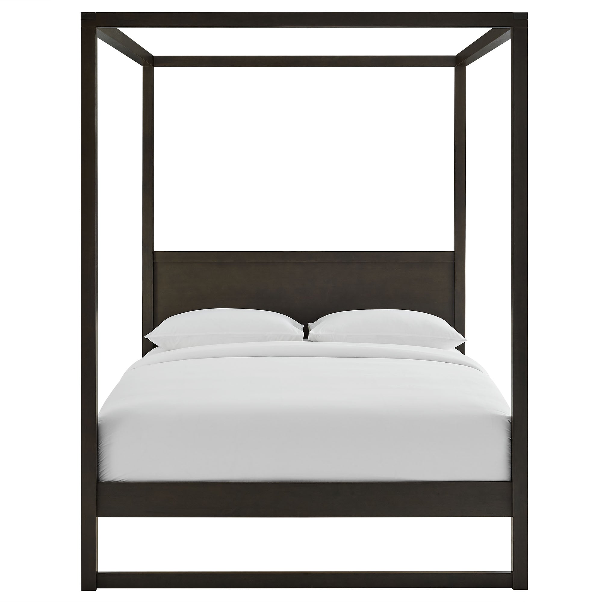 Alva King Wood Canopy Platform Bed, Smoked Oak