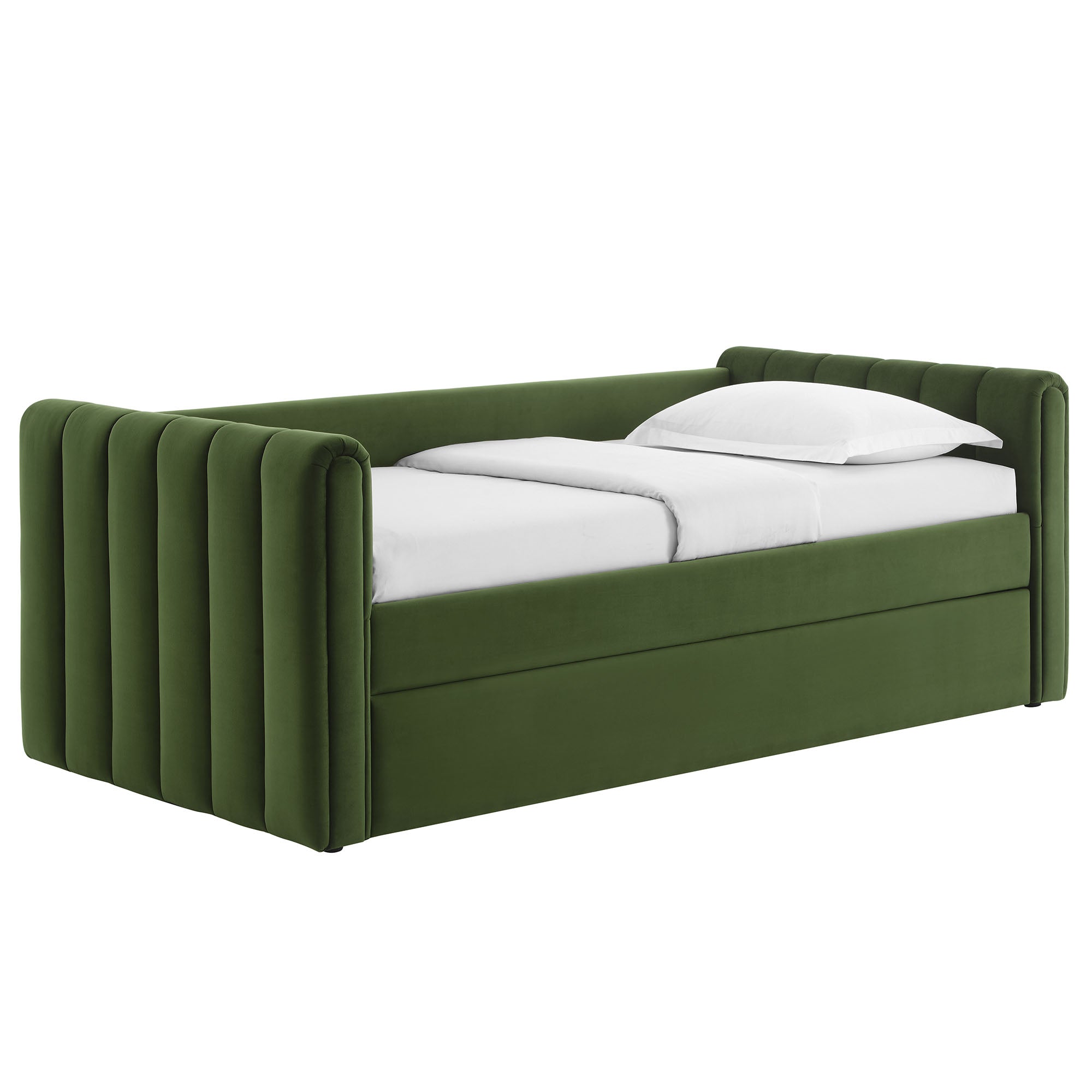 Veyla Channel Tufted Performance Velvet Twin Daybed With Trundle, Moss Green