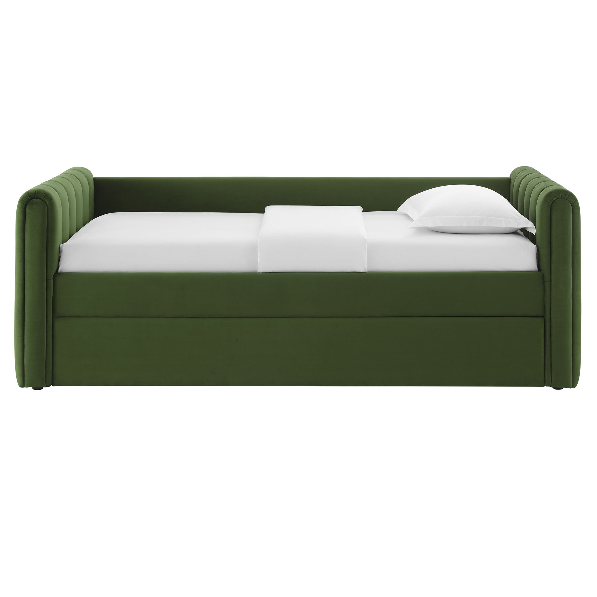 Veyla Channel Tufted Performance Velvet Twin Daybed With Trundle, Moss Green
