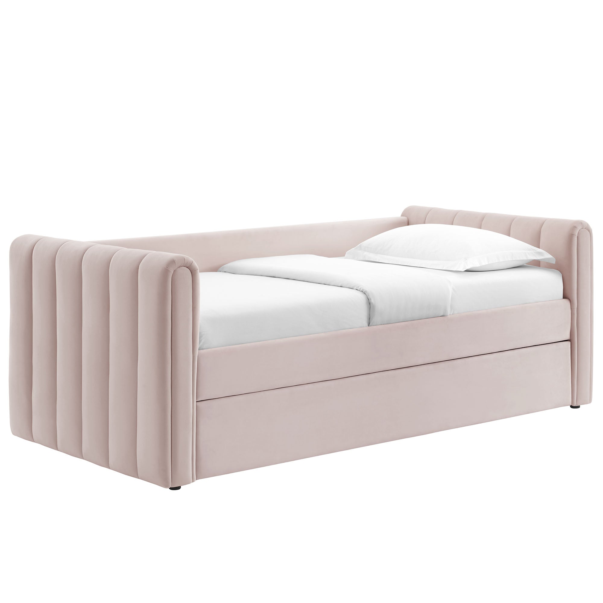 Veyla Channel Tufted Performance Velvet Twin Daybed With Trundle, Pink