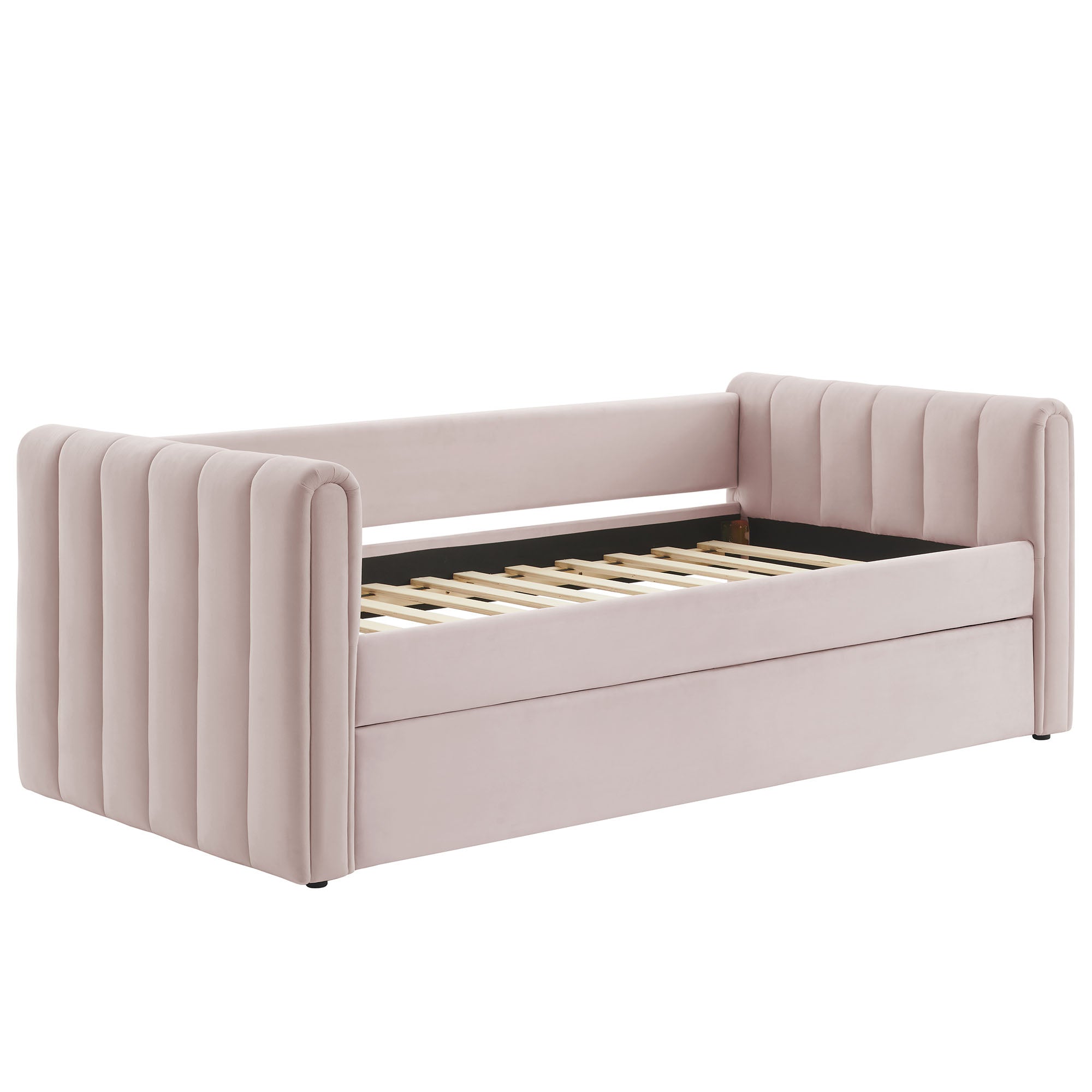 Veyla Channel Tufted Performance Velvet Twin Daybed With Trundle, Pink
