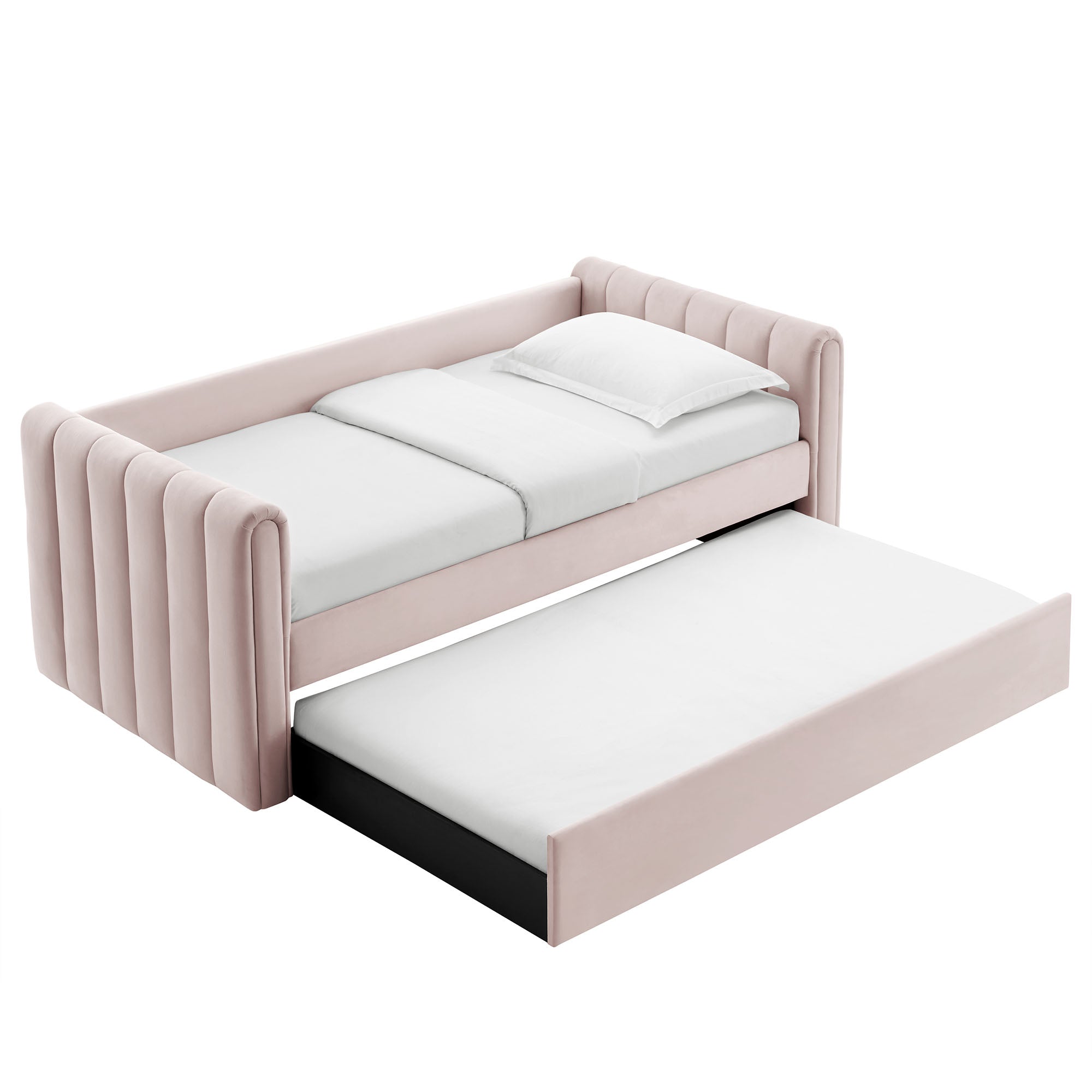 Veyla Channel Tufted Performance Velvet Twin Daybed With Trundle, Pink