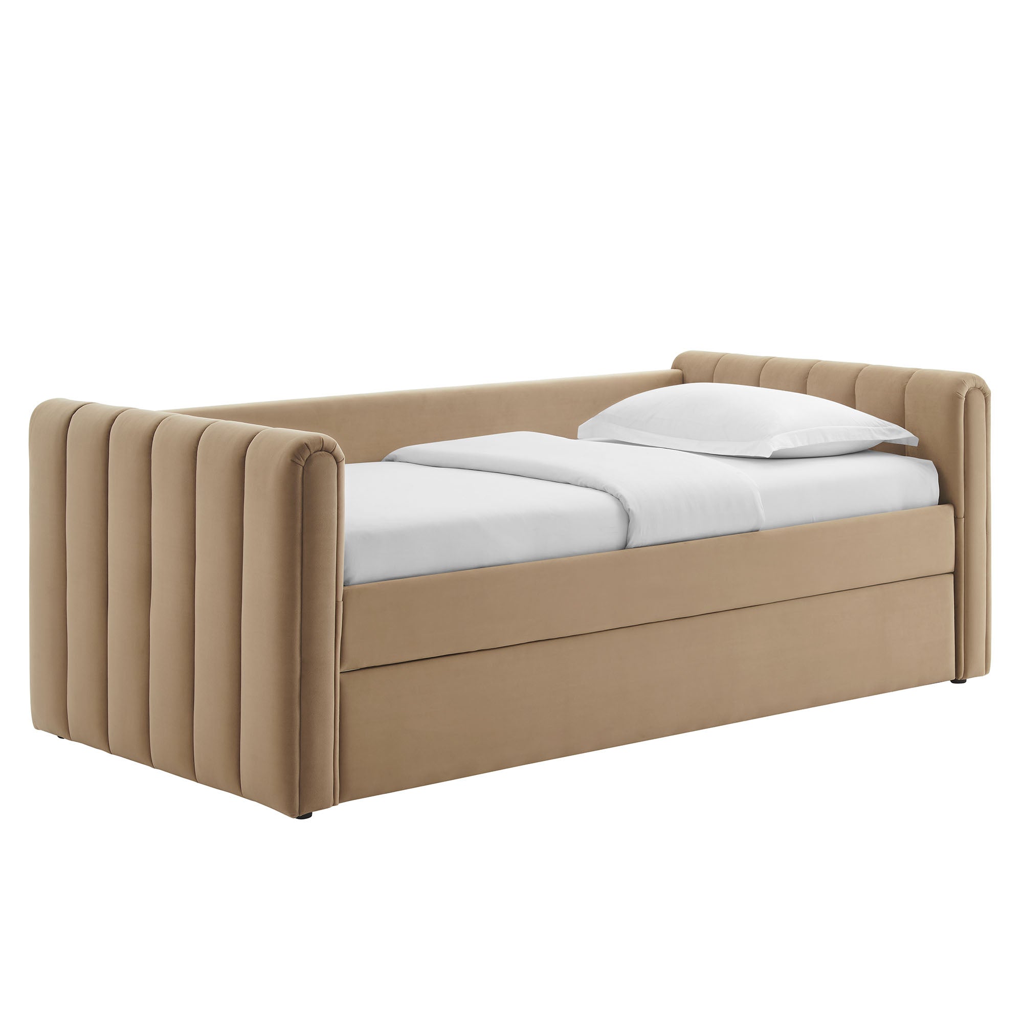 Veyla Channel Tufted Performance Velvet Twin Daybed With Trundle, Taupe