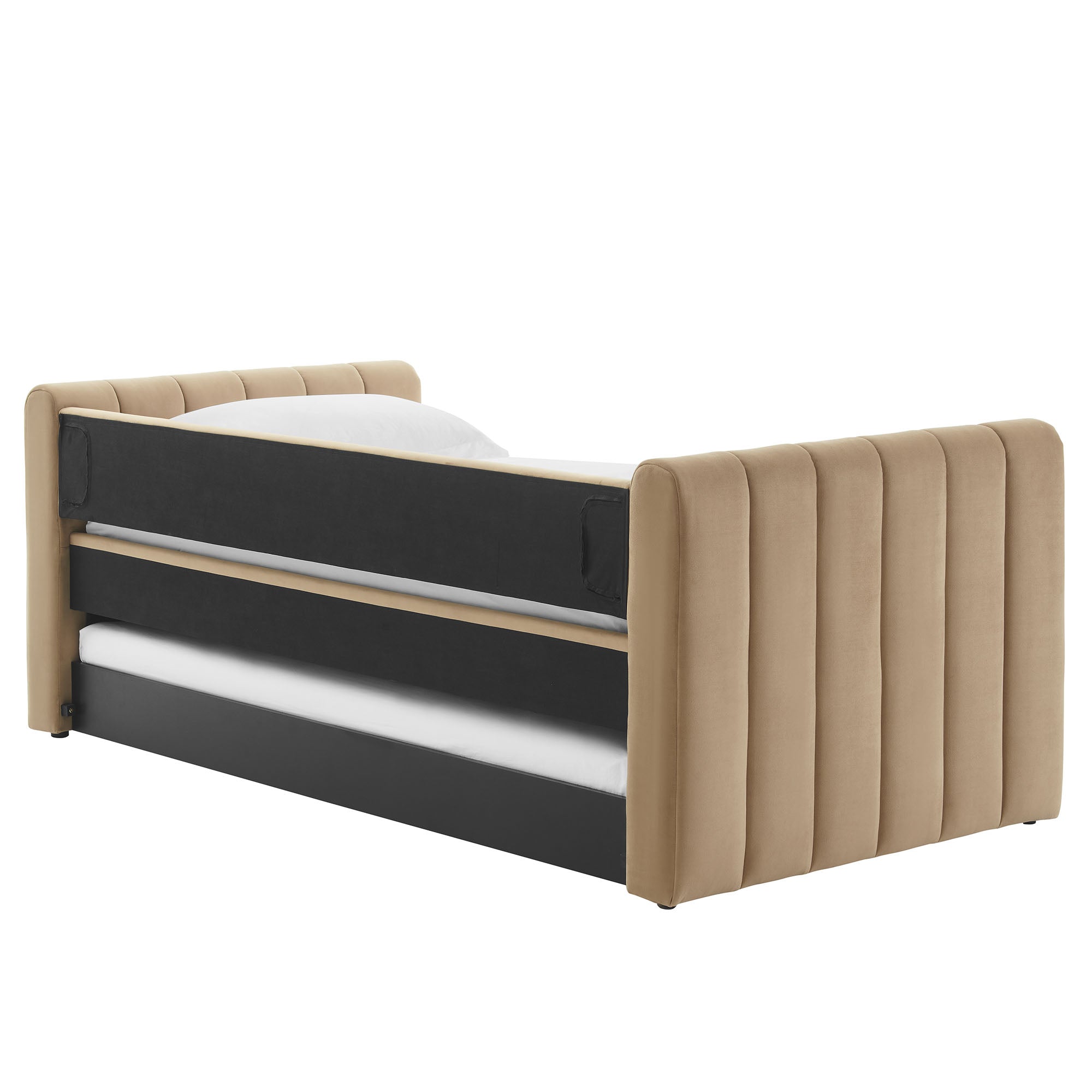 Veyla Channel Tufted Performance Velvet Twin Daybed With Trundle, Taupe