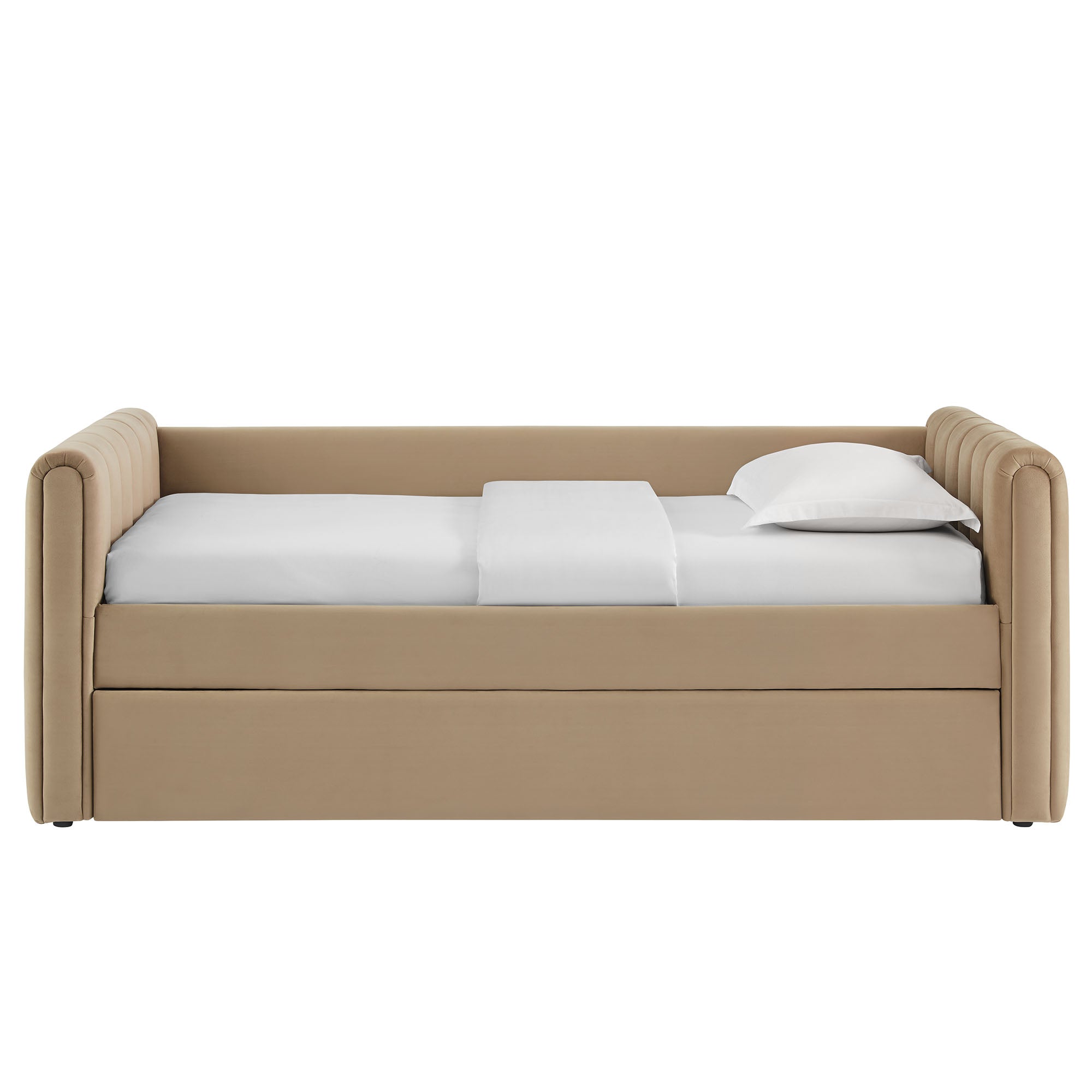 Veyla Channel Tufted Performance Velvet Twin Daybed With Trundle, Taupe
