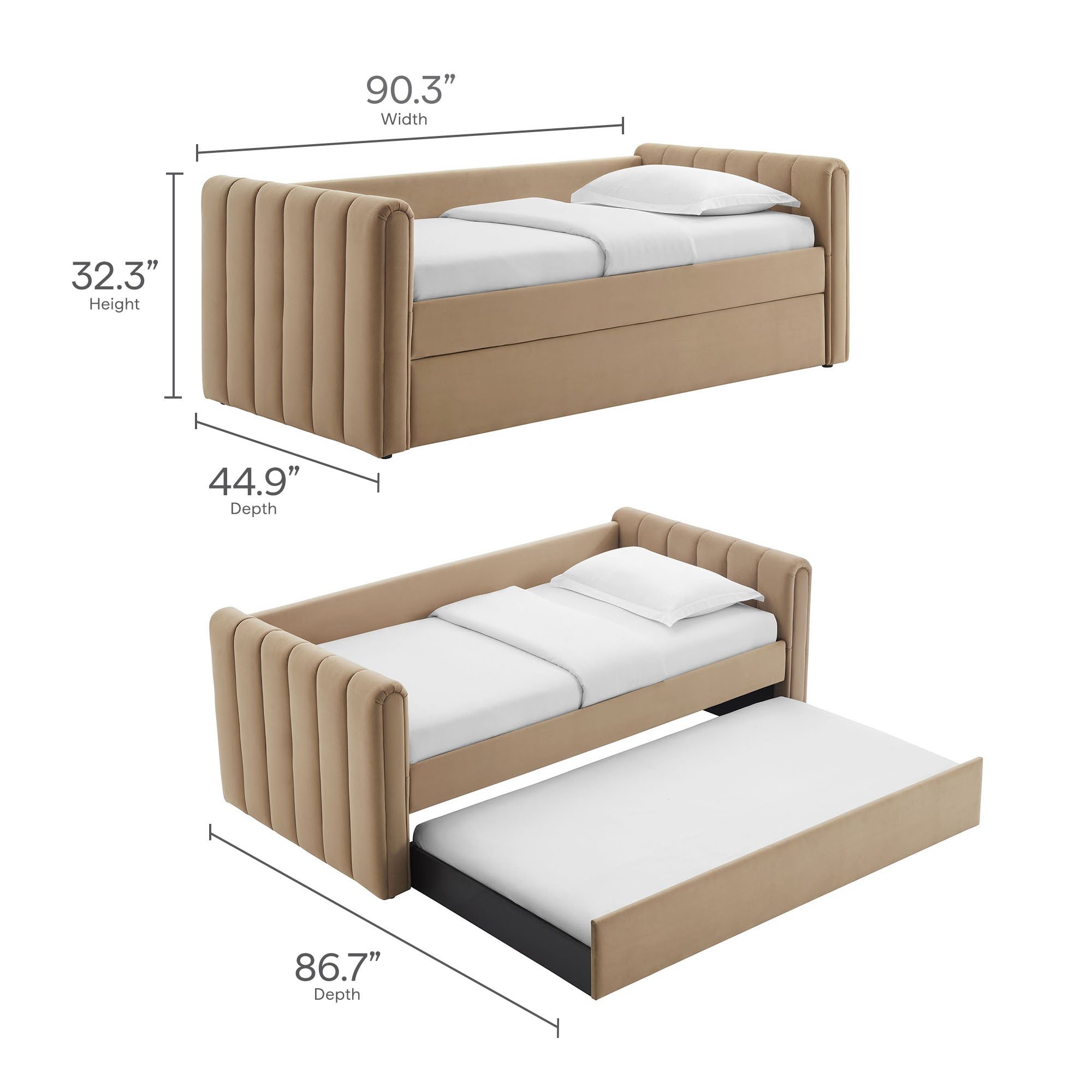 Veyla Channel Tufted Performance Velvet Twin Daybed With Trundle, Taupe