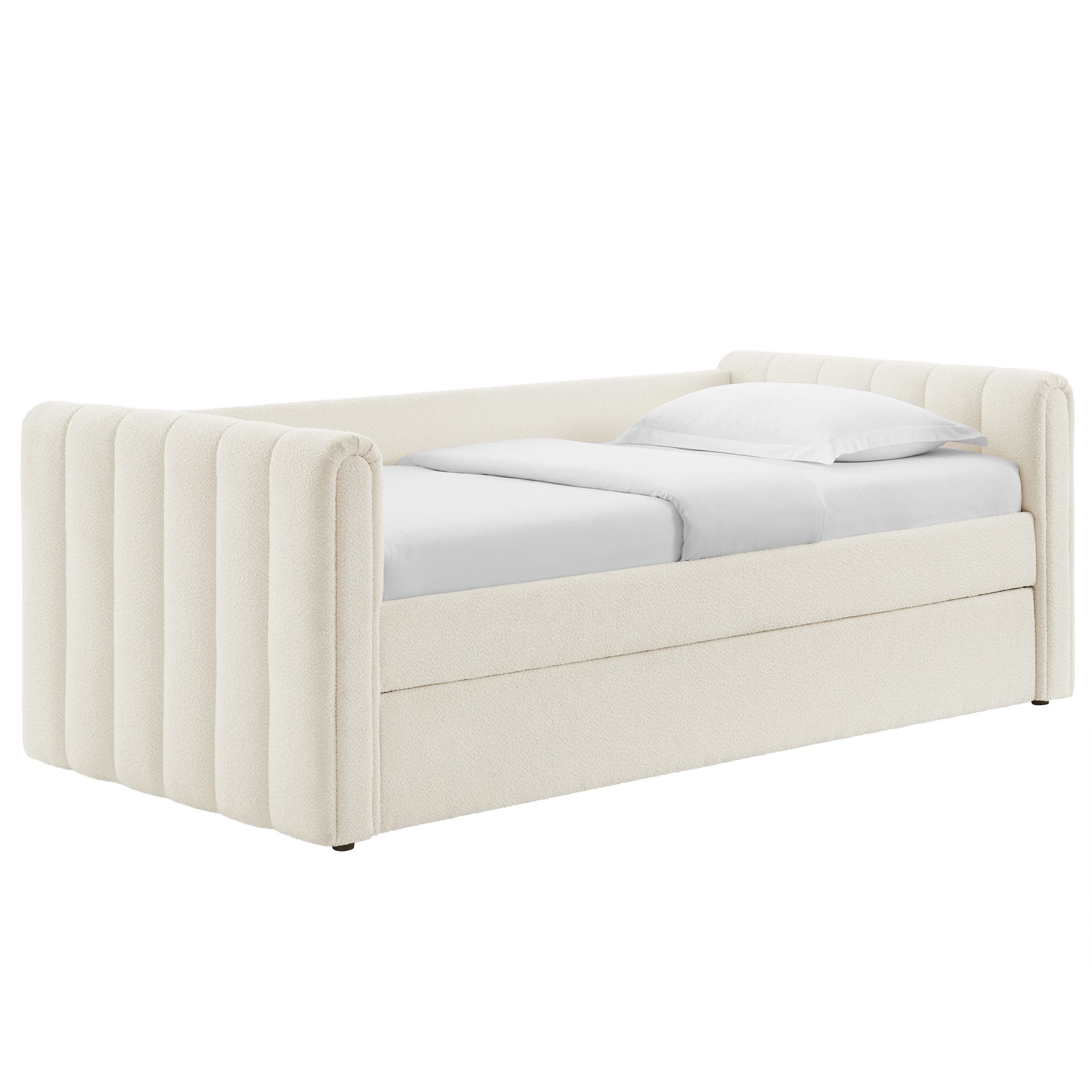 Veyla Channel Tufted Boucle Twin Daybed With Trundle, Cloud